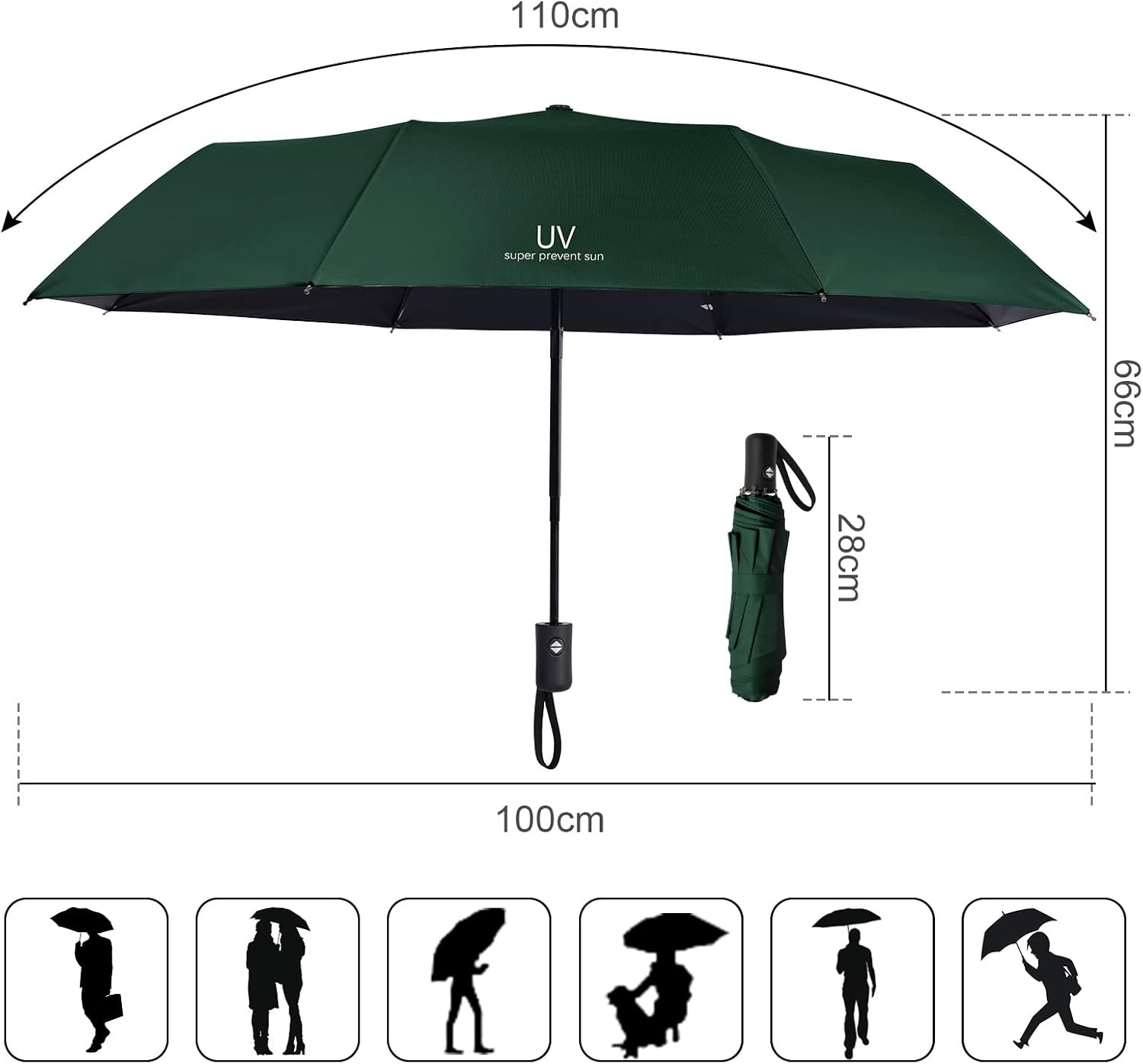 Detalle 2 de Vicloon Regenschirm Taschenschirm mit Auf-Zu-Automatik – sturmfest, 210T Teflon-Beschichtung (Tiefwassergrün)