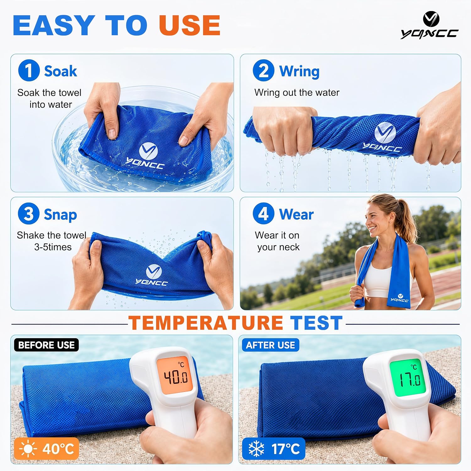 Detalle de YQXCC 4-Pack Cooling Towels (47" x 12"): Ice Cool Towels for Neck & Face