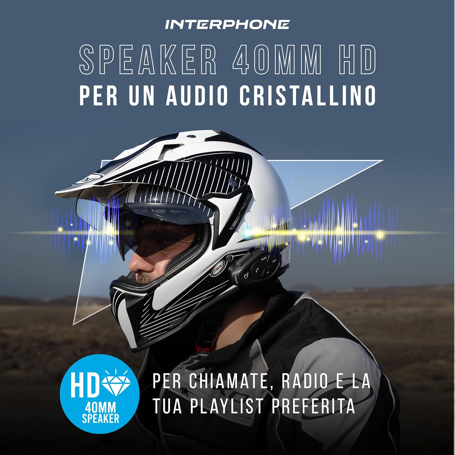 Detalle 2 de INTERPHONE TOUR HD Singolo: Interfono moto Bluetooth per casco, autonomia 25h e IP67