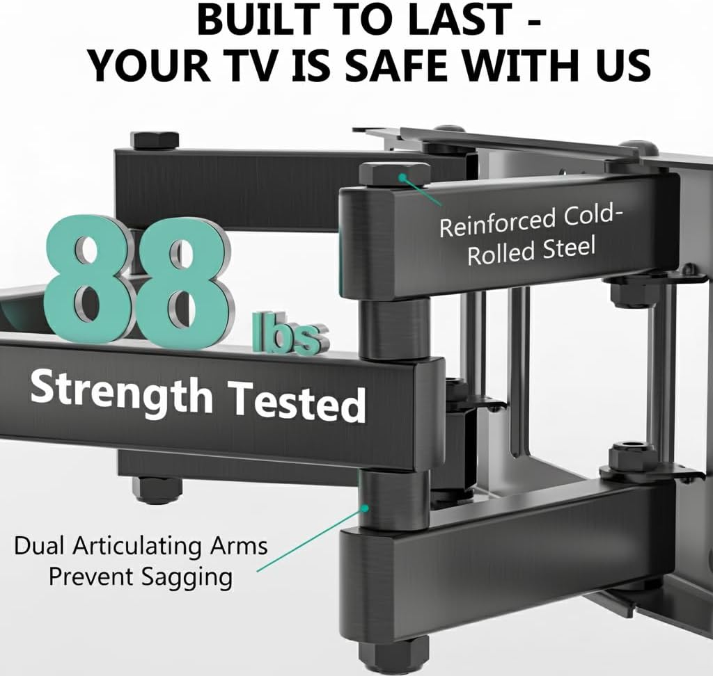 Detalle de WALI Full Motion TV Wall Mount for 32–70 Inch TVs: Dual Arm, Swivel, Tilt & Extension