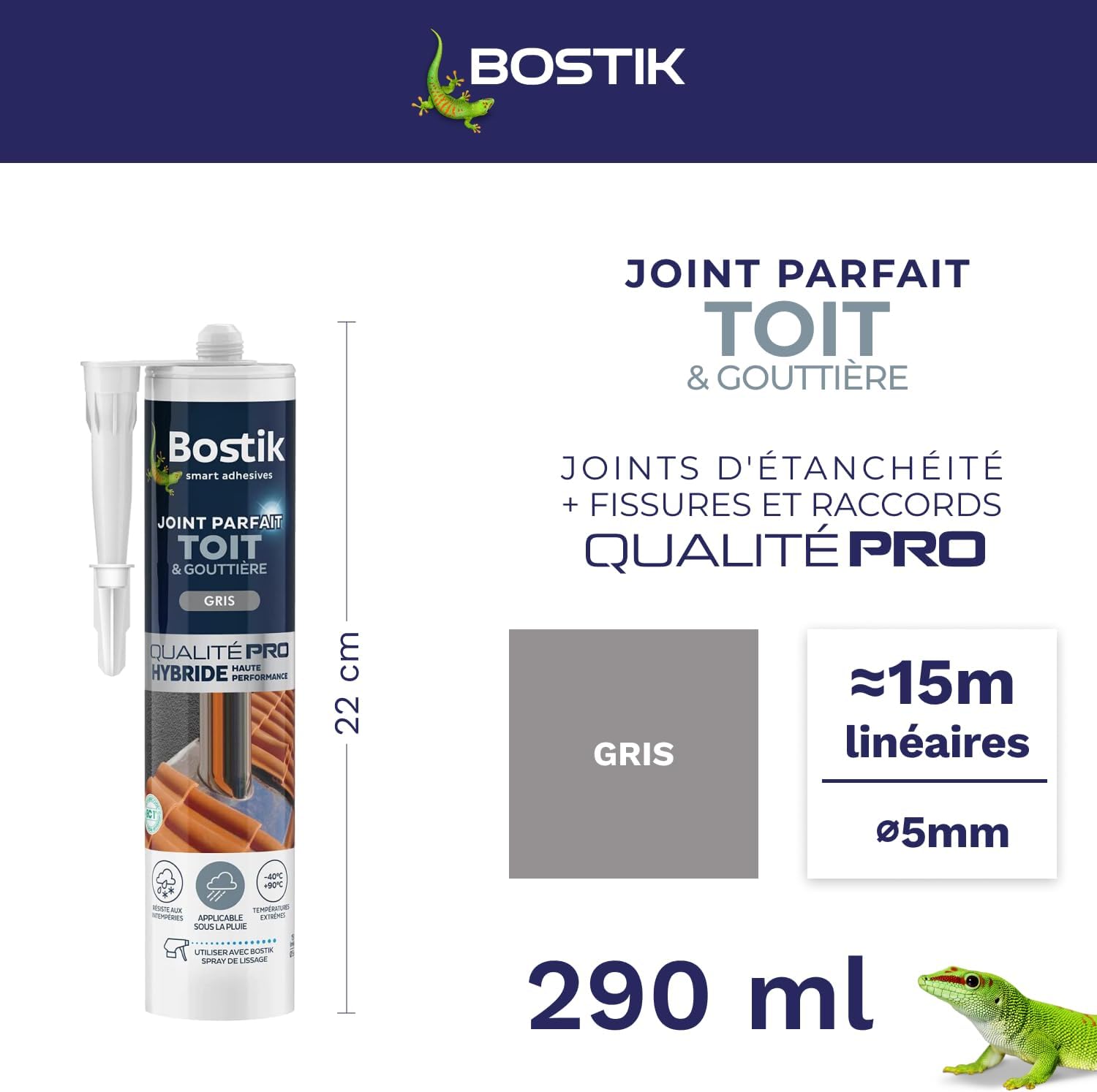 Thumbnail 1 de Bostik Mastic d’Étanchéité Joint Parfait Toit et Gouttière – 290 ml, Gris, Hybride Polymère