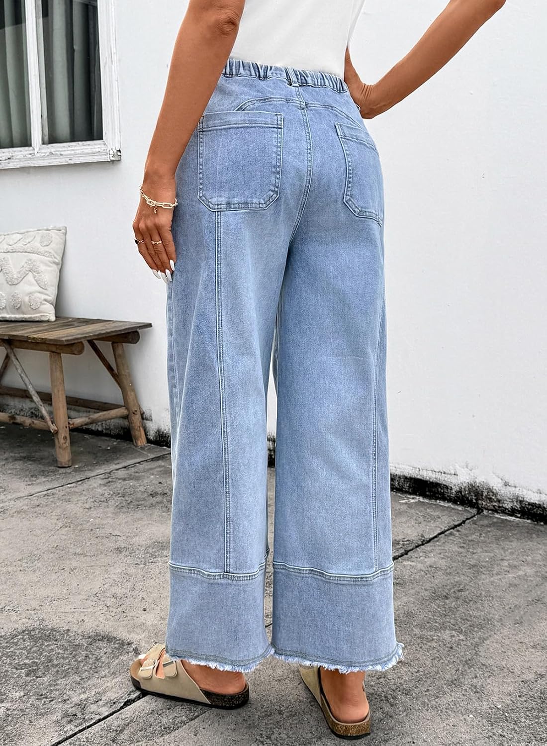 Thumbnail 3 de SHEWIN Women's Wide Leg Jeans with High Waist and Drawstring — Stretchy Baggy Denim Pants