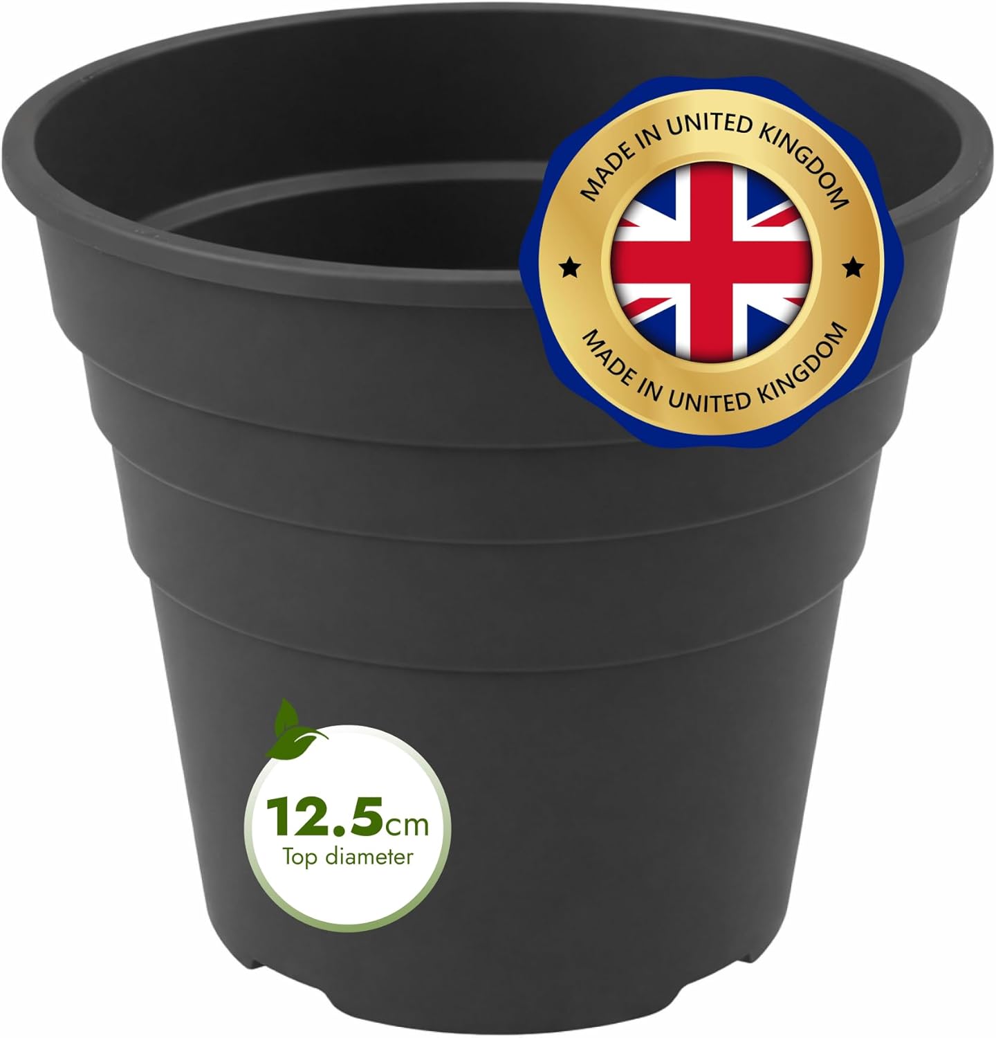 Thumbnail 1 de Happy Pots 12.5cm Gloss Black – Pack of 20 Premium Plastic Plant Pots (Made in UK)