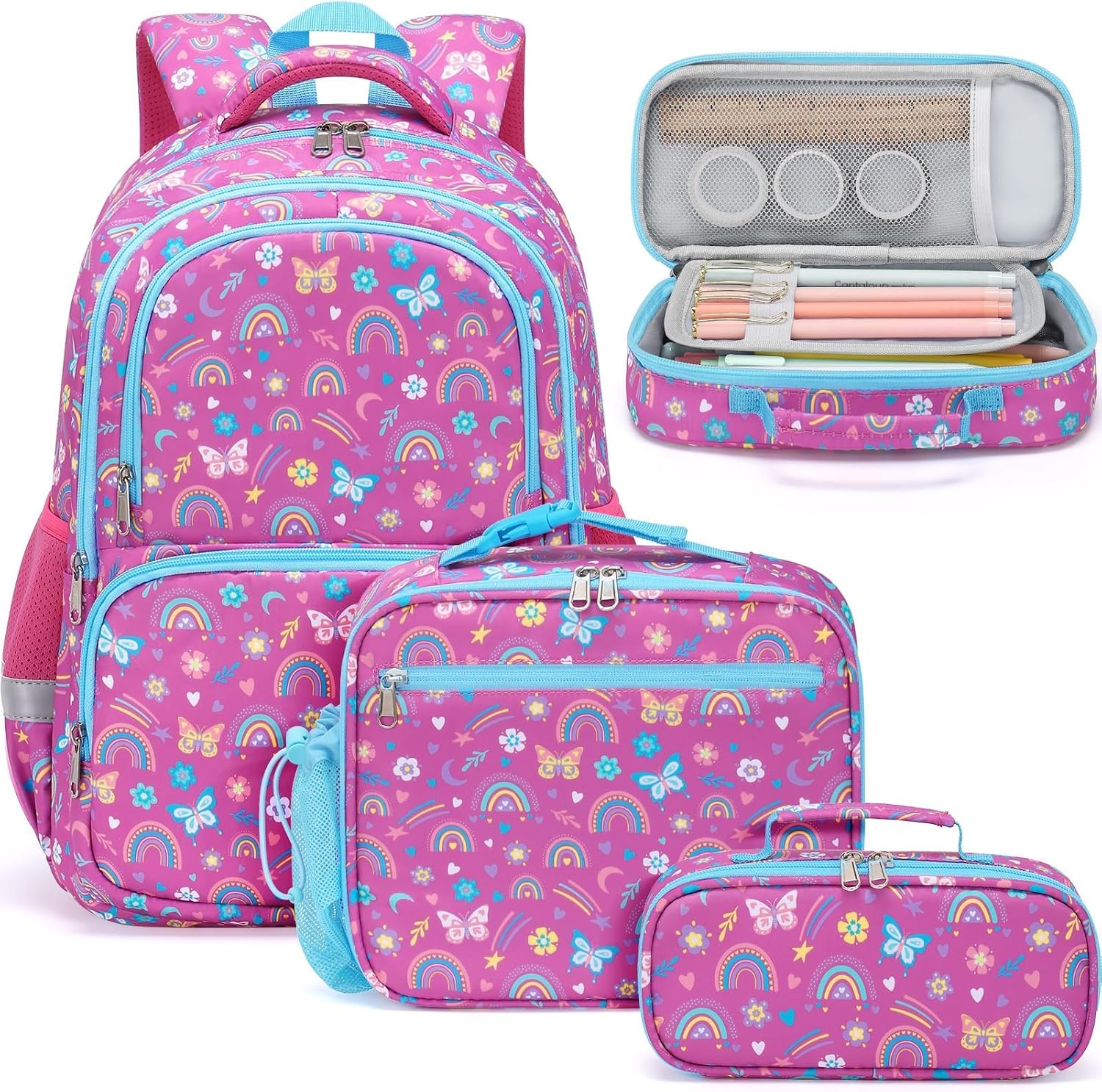 Detalle de Fimibuke 3-Piece Kids Backpack Set: Waterproof School Day Bundle for Girls (Rainbow)