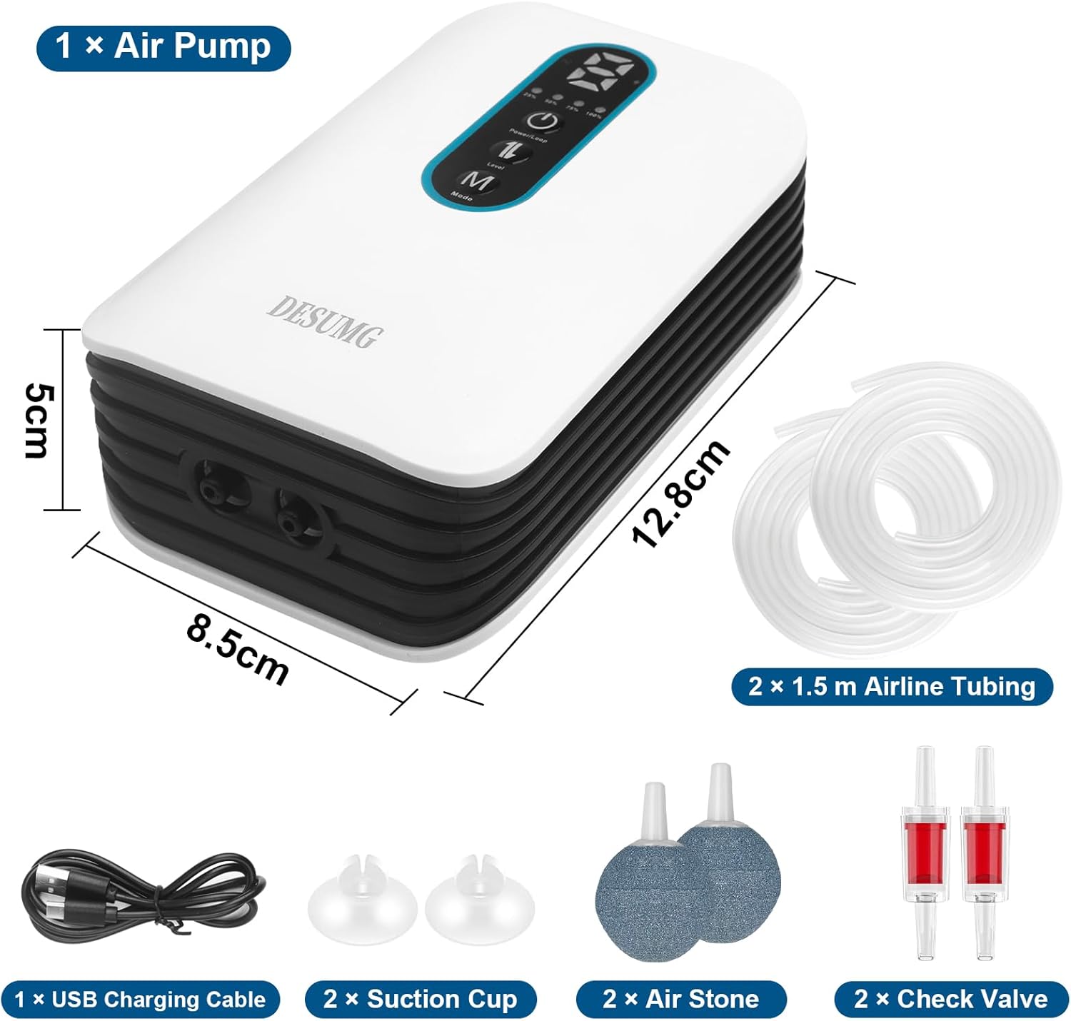 Thumbnail 5 de Desumg Dual Outlet Rechargeable Aquarium Air Pump 6-speed 🎣