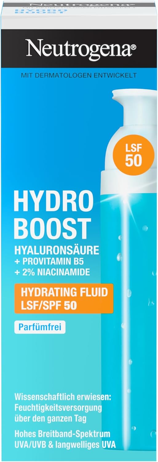 Detalle de Neutrogena Hydro Boost Aqua Fluid SPF 50, 50 ml — soin hydratant et protection solaire au quotidien