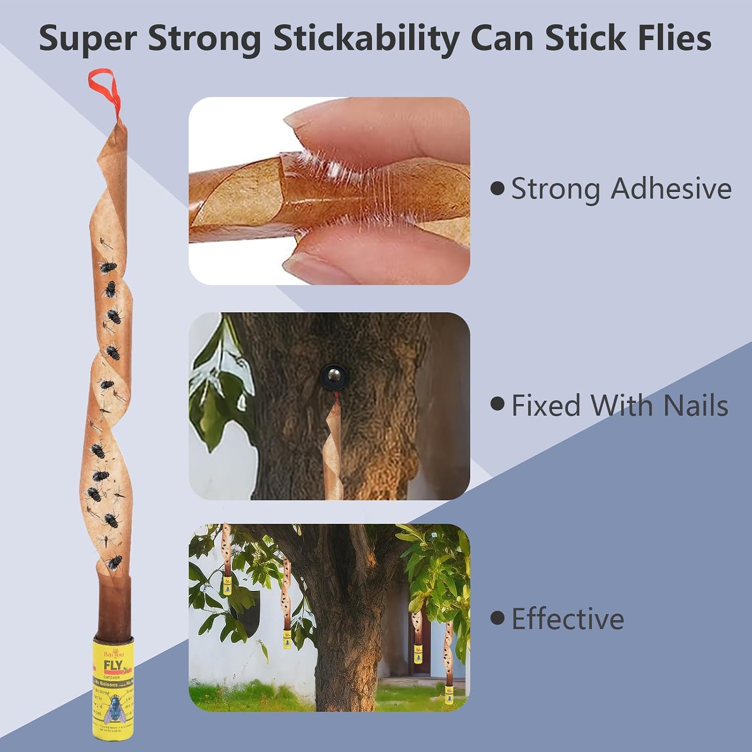 Detalle de WD&CD 33-Piece Fly Paper Strips, Yellow Sticky Ribbons for Indoor and Outdoor Use
