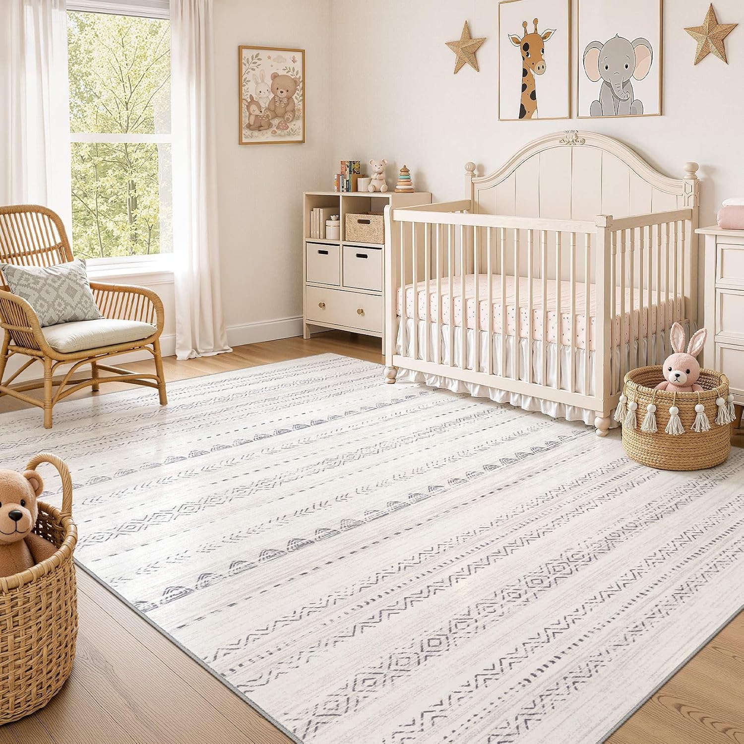 Thumbnail 6 de Nakagishi 8x10 Washable Boho Area Rug (Gray) with Non-Slip TPE Backing