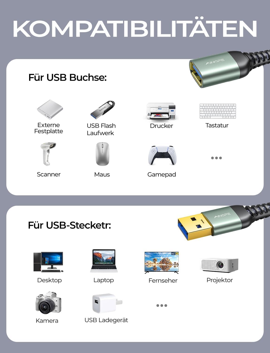 Thumbnail 6 de AINOPE USB Verlängerungskabel 2 m 🔌