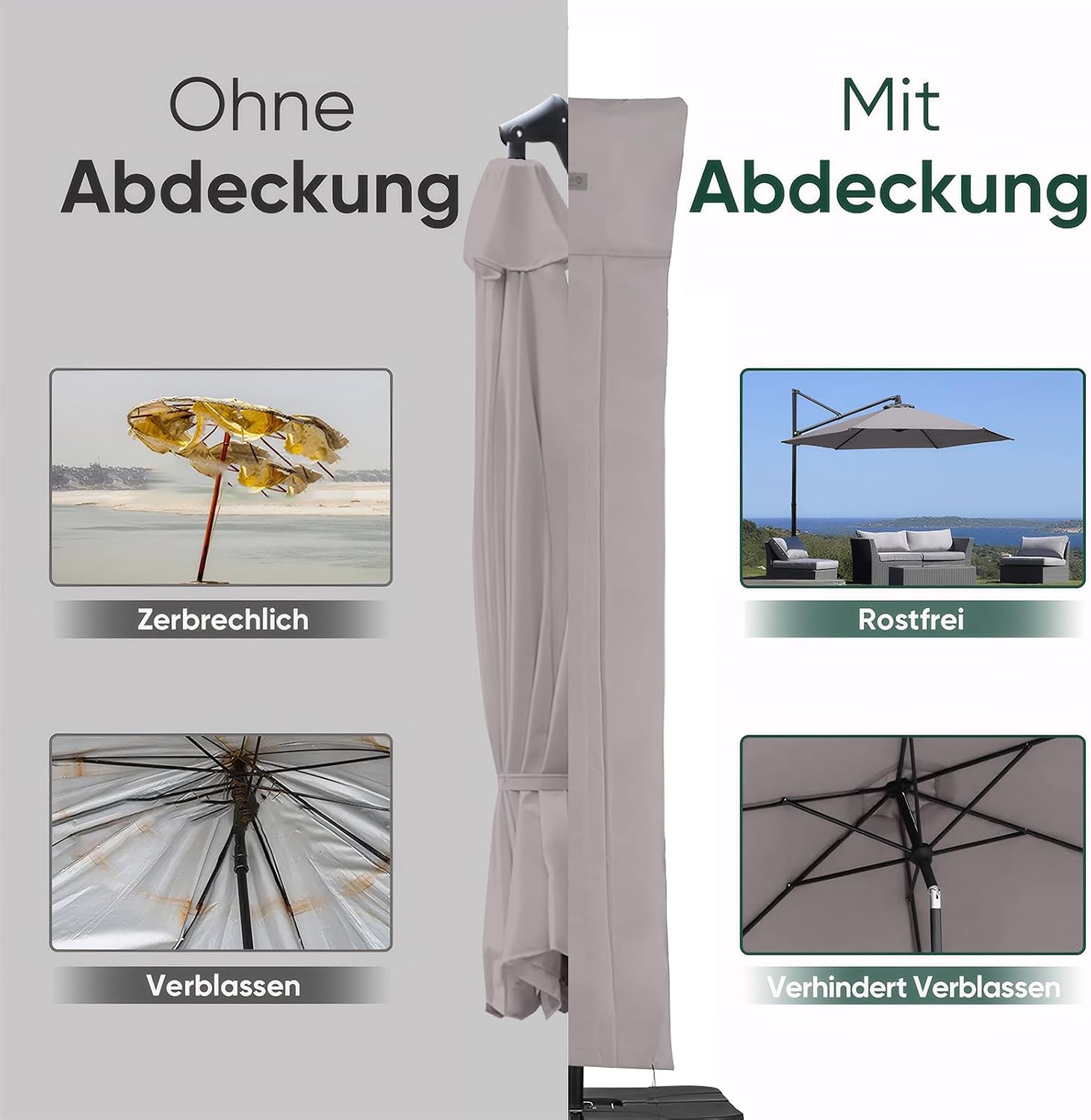 Detalle de Sekey Schutzhülle für Ampelschirm 260×65 cm – robust, wasserabweisend und luftdurchlässig