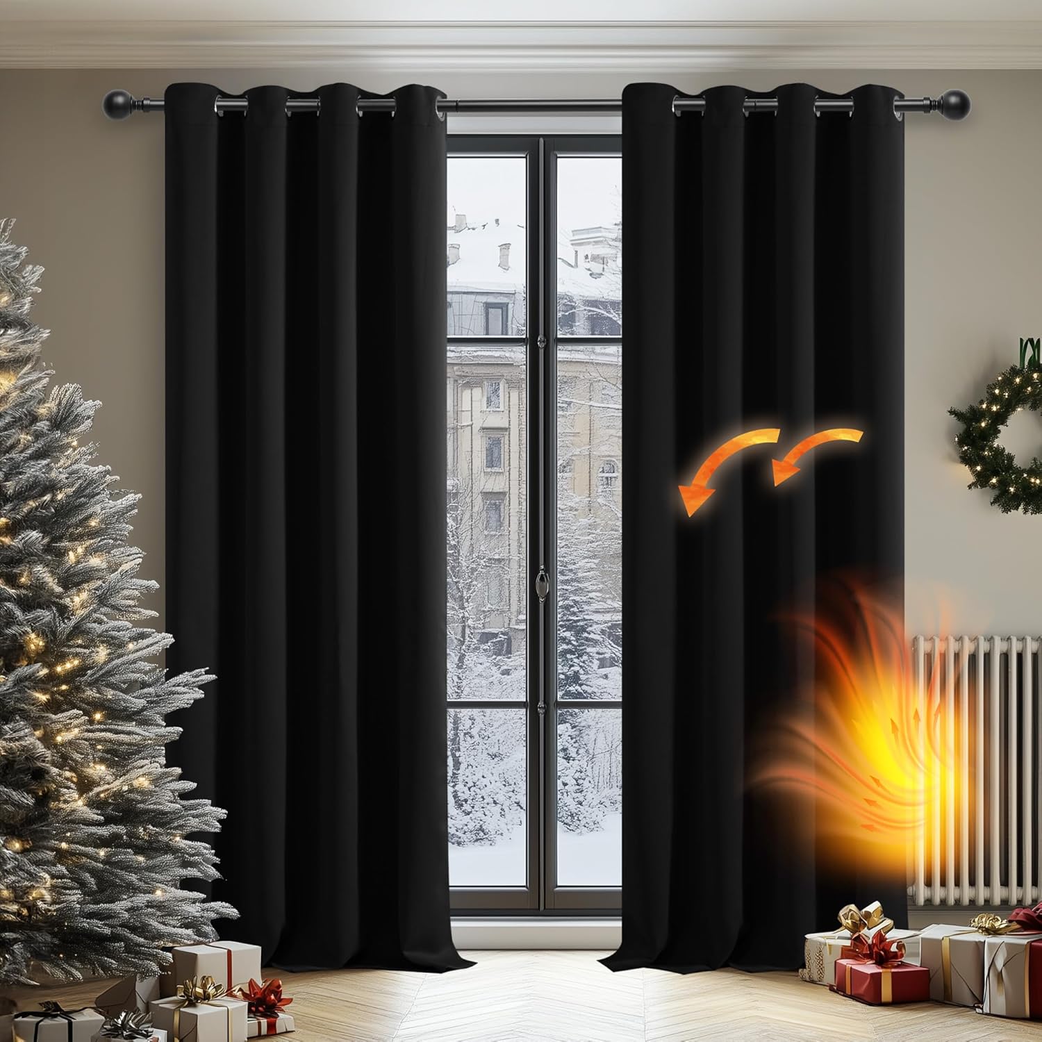 Detalle 2 de Deconovo Solid Thermal Insulated Eyelet Blackout Curtains (52" x 72") – Black, 1 pair