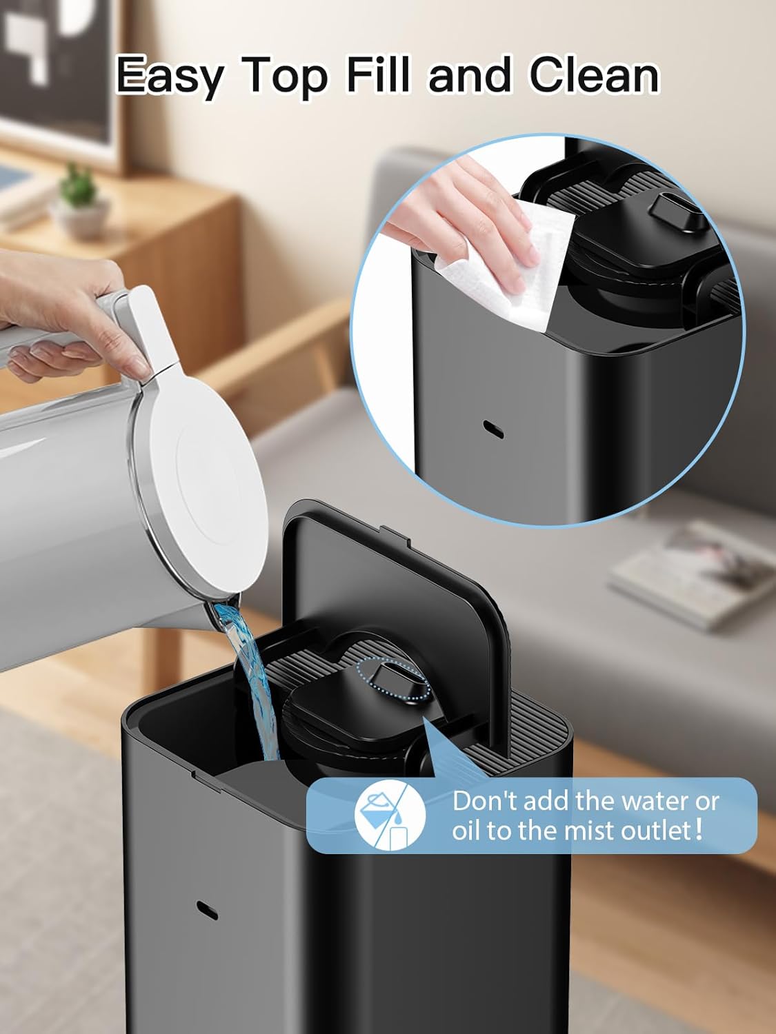 Detalle 2 de Zeova HQ-JS2325-01 Ultrasonic Cool-Mist Humidifier, 10 L, Top-Fill, 3 Mist Levels