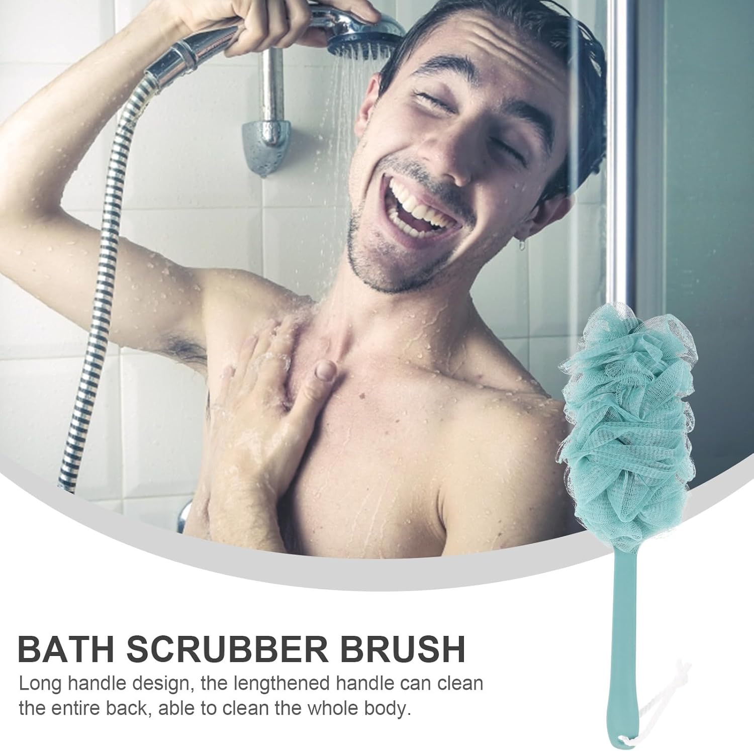 Detalle 2 de Rosenice 43cm Long Handled Back Scrubber – Soft loofah mesh shower brush with ergonomic handle