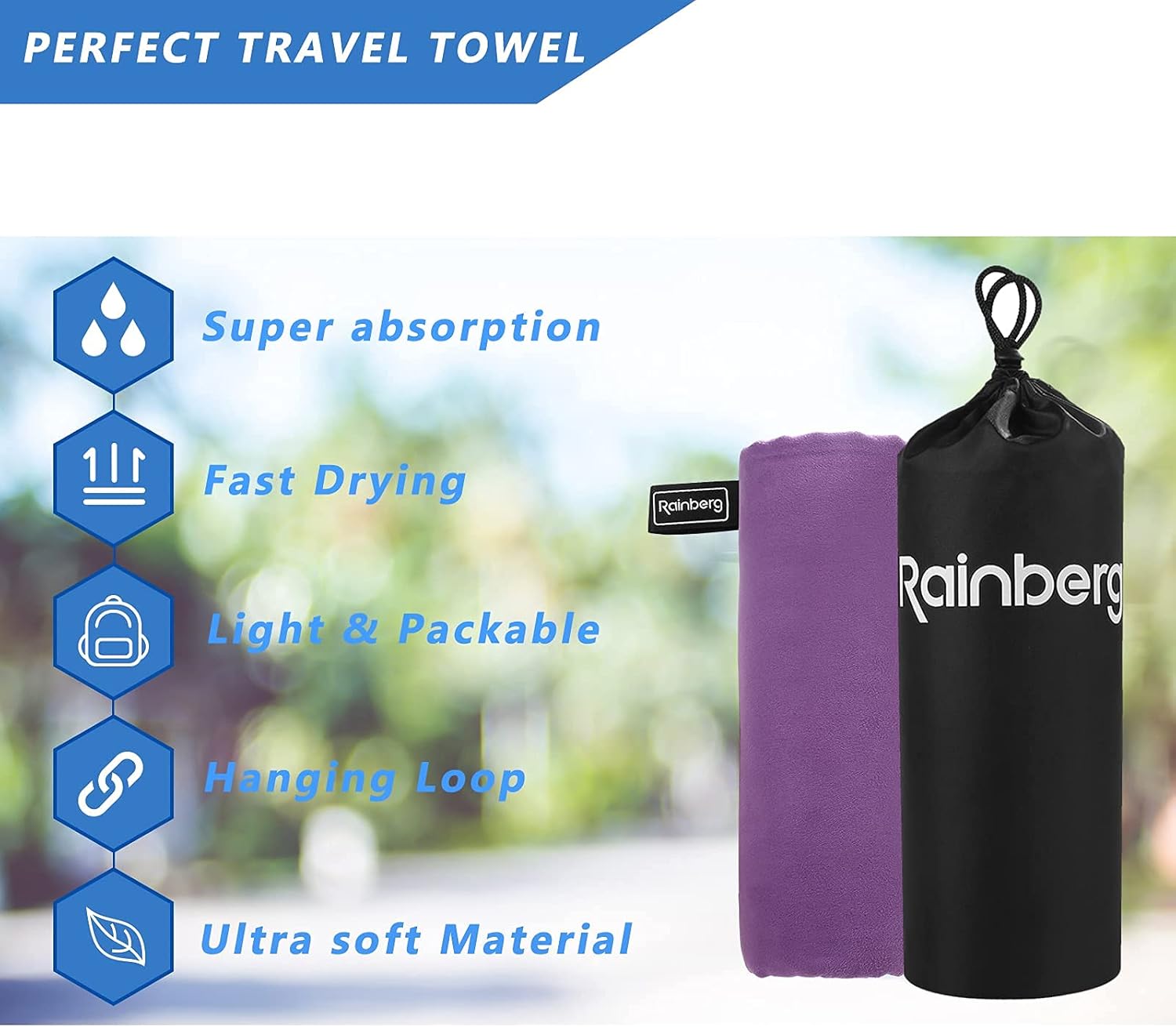 Thumbnail 4 de Rainberg Microfiber Towel (180x90cm) – Large Quick-Dry Gym Towel in Purple