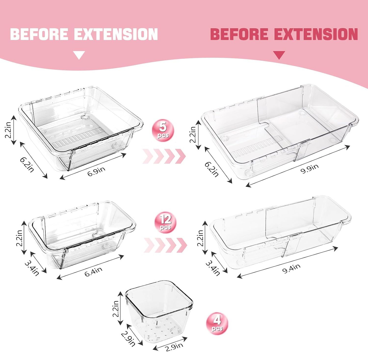 Thumbnail 1 de Zquilabon SSSNH-1-US Extendable Drawer Organizer Set, 21 Clear Acrylic Bins