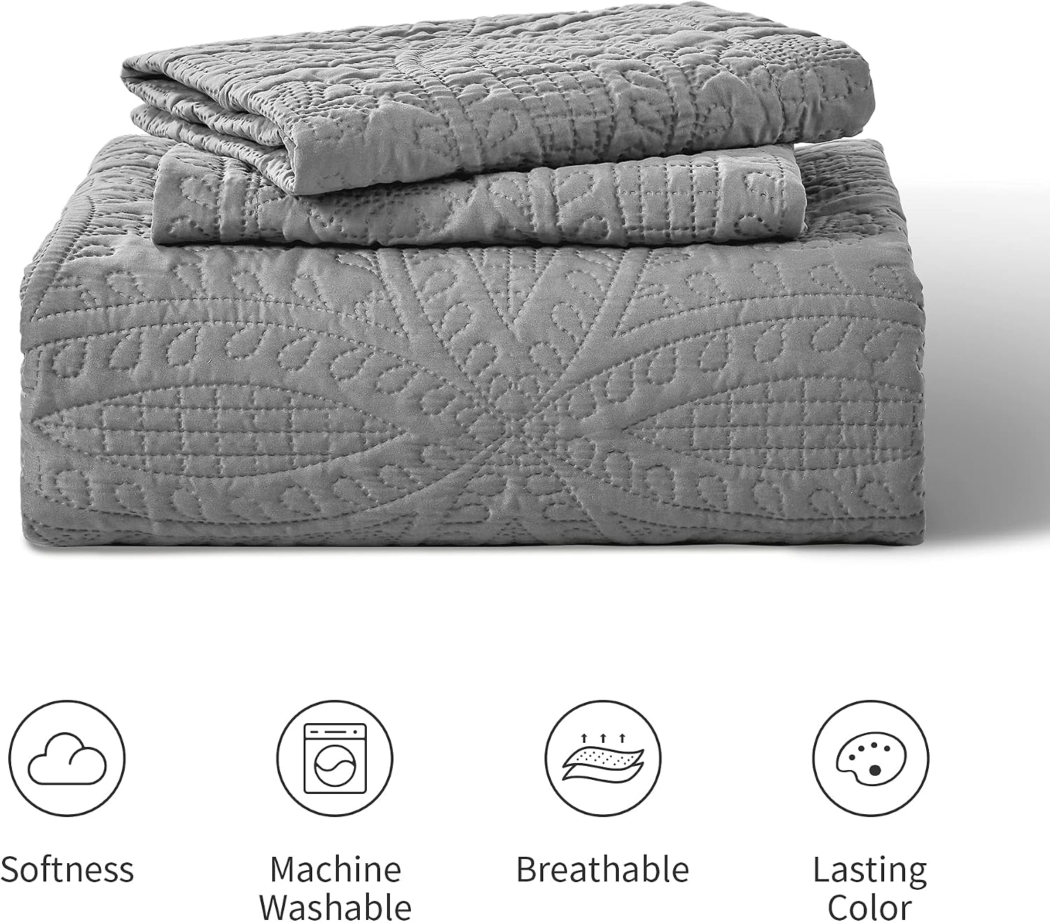 Thumbnail 6 de Love’s cabin Quilts for Queen Bed (Grey) Coin Pattern 3-Piece Set: 1 Quilt + 2 Pillow Shams