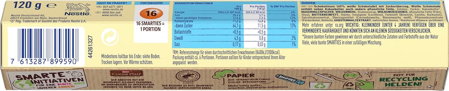 Detalle de Smarties Riesenrolle mit weißer Schokolade – Hexagonrolle im 20er Pack (20 x 120 g)