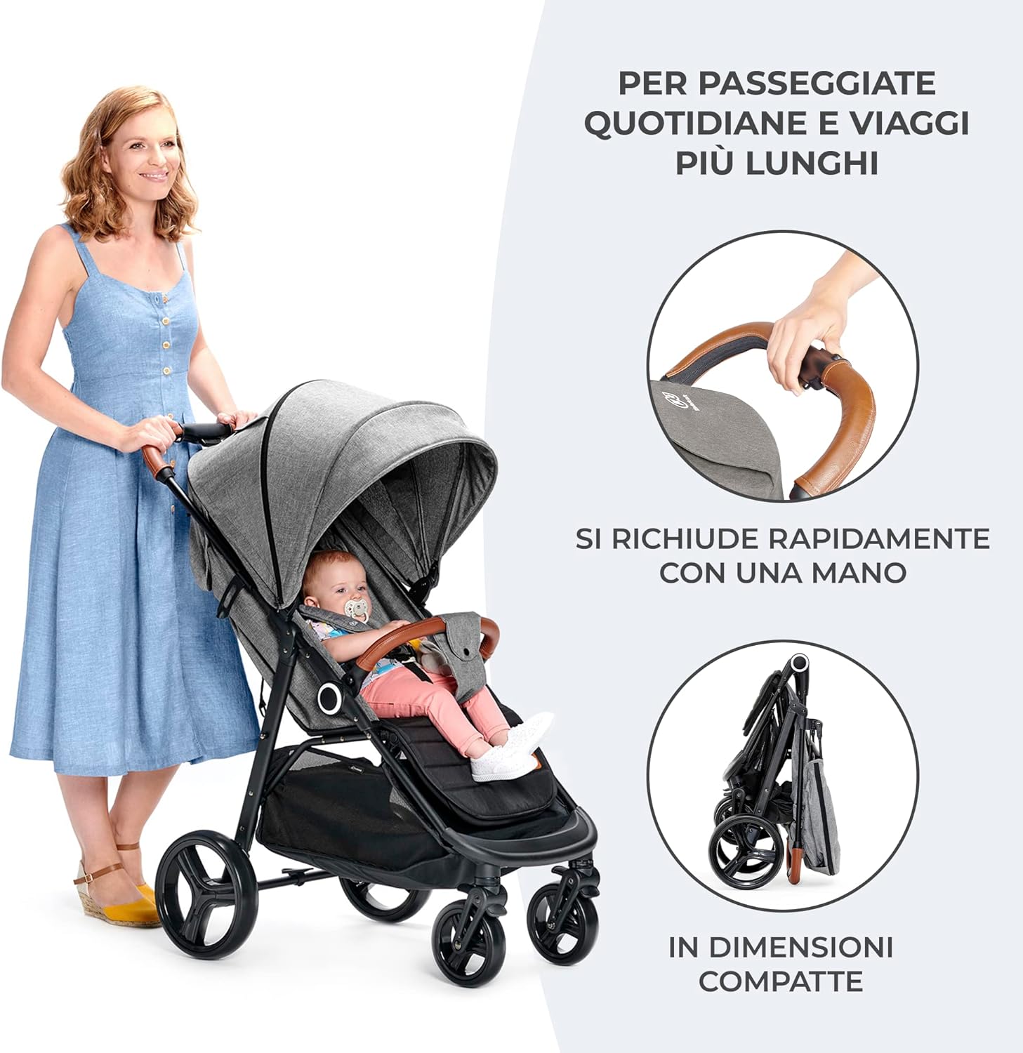 Detalle 2 de Kinderkraft Grande Plus: passeggino leggero dalla nascita a 22 kg, pieghevole con una mano