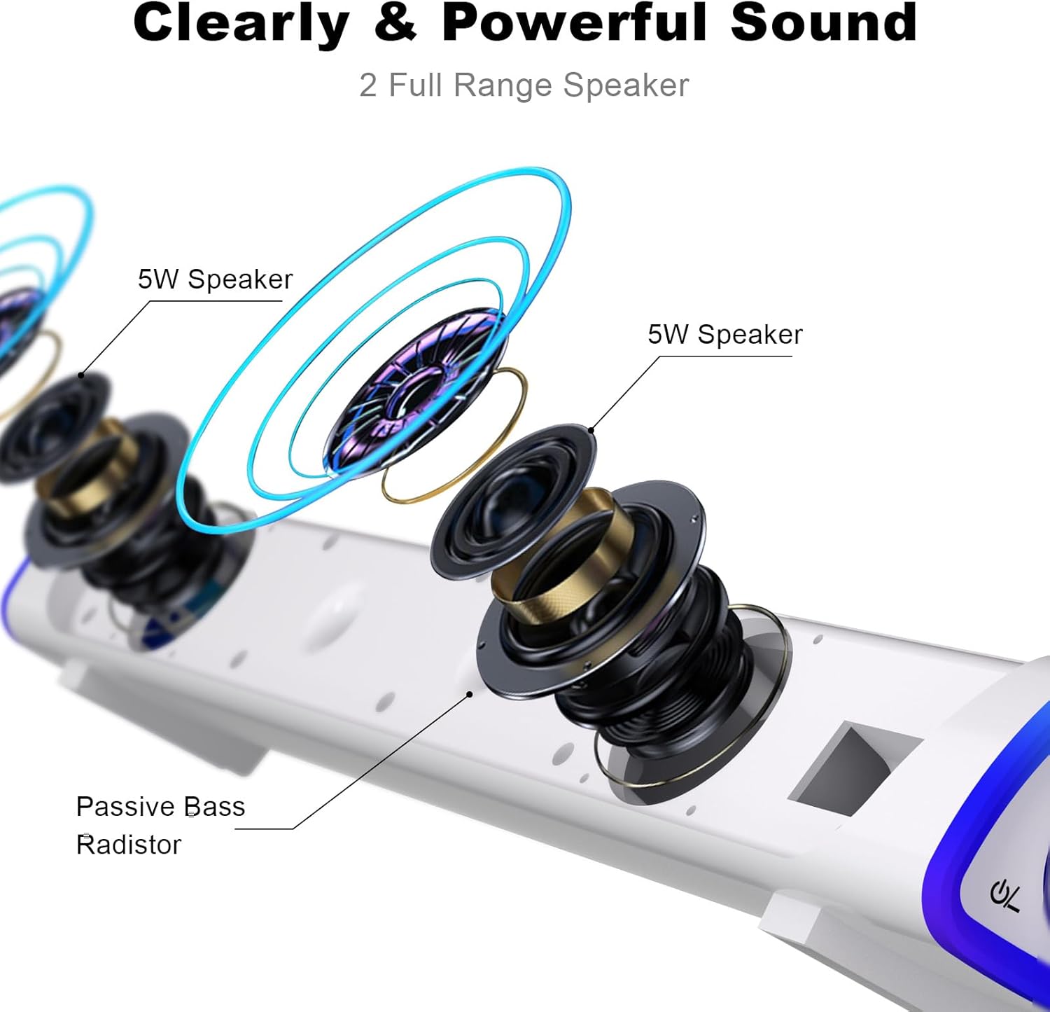 Thumbnail 1 de SOULION R30 USB-Computerlautsprecher mit LED-Lichtern und 3,5-mm-Audioanschluss (weiß)