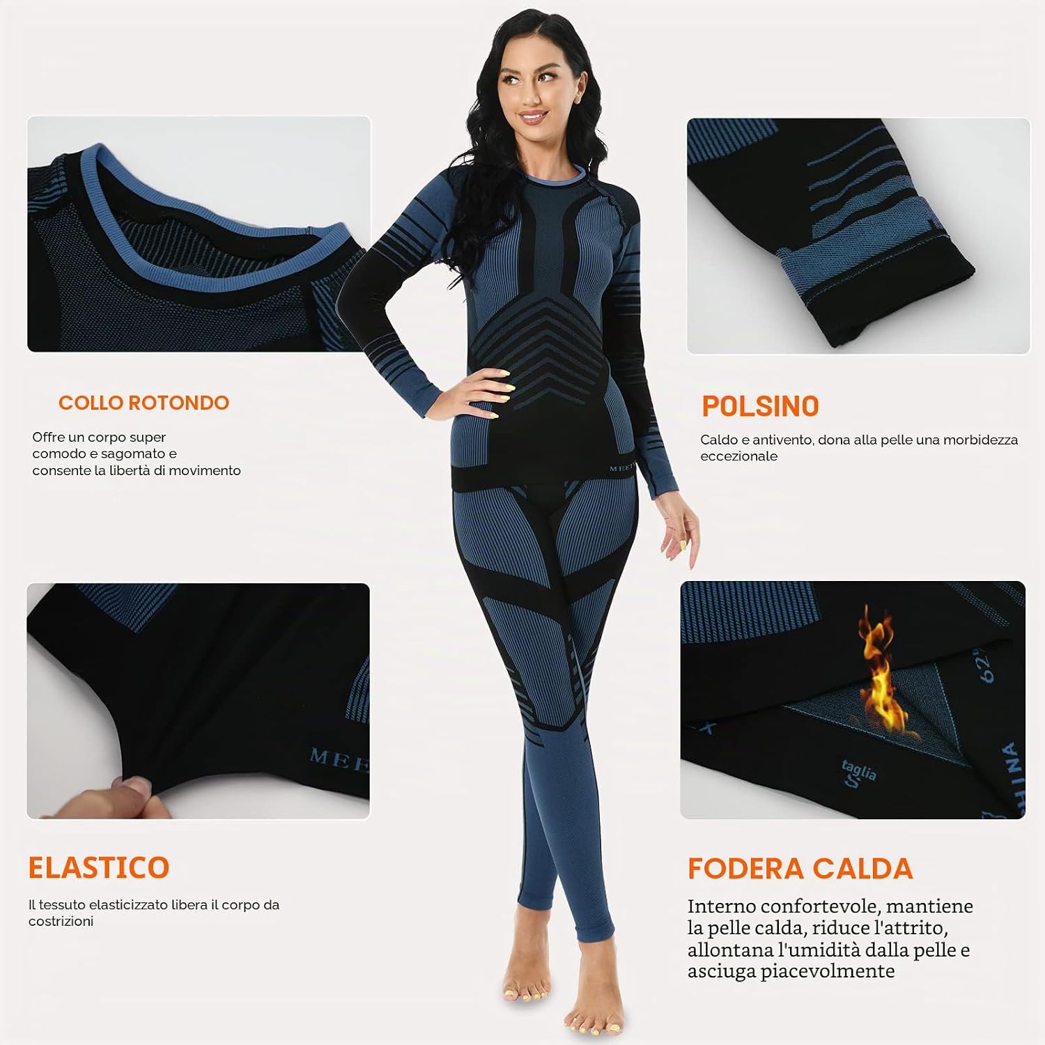 Detalle de MEETYOO Intimo Termico Donna Traspirante – Set Pantaloni e Maglia, Elastico e Asciugatura Rapida