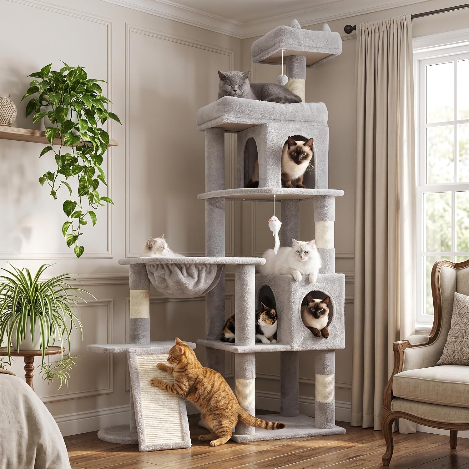Detalle de LIKISAK Cat Tree 173cm Large Cat Tower for Indoor Cats (Grey, PMT02GY)