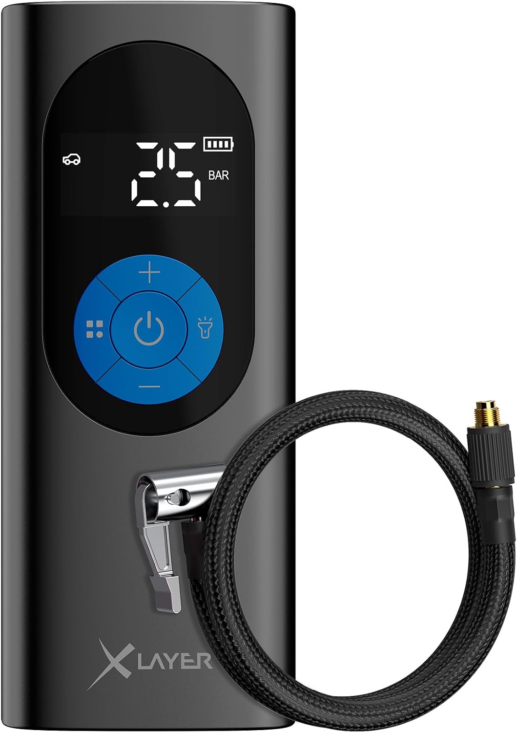 Detalle de XLayer Elektrische Luftpumpe mit 6.000 mAh – mobiler Akkukompressor für Auto, Fahrrad, Motorrad, Luftbett und Bälle