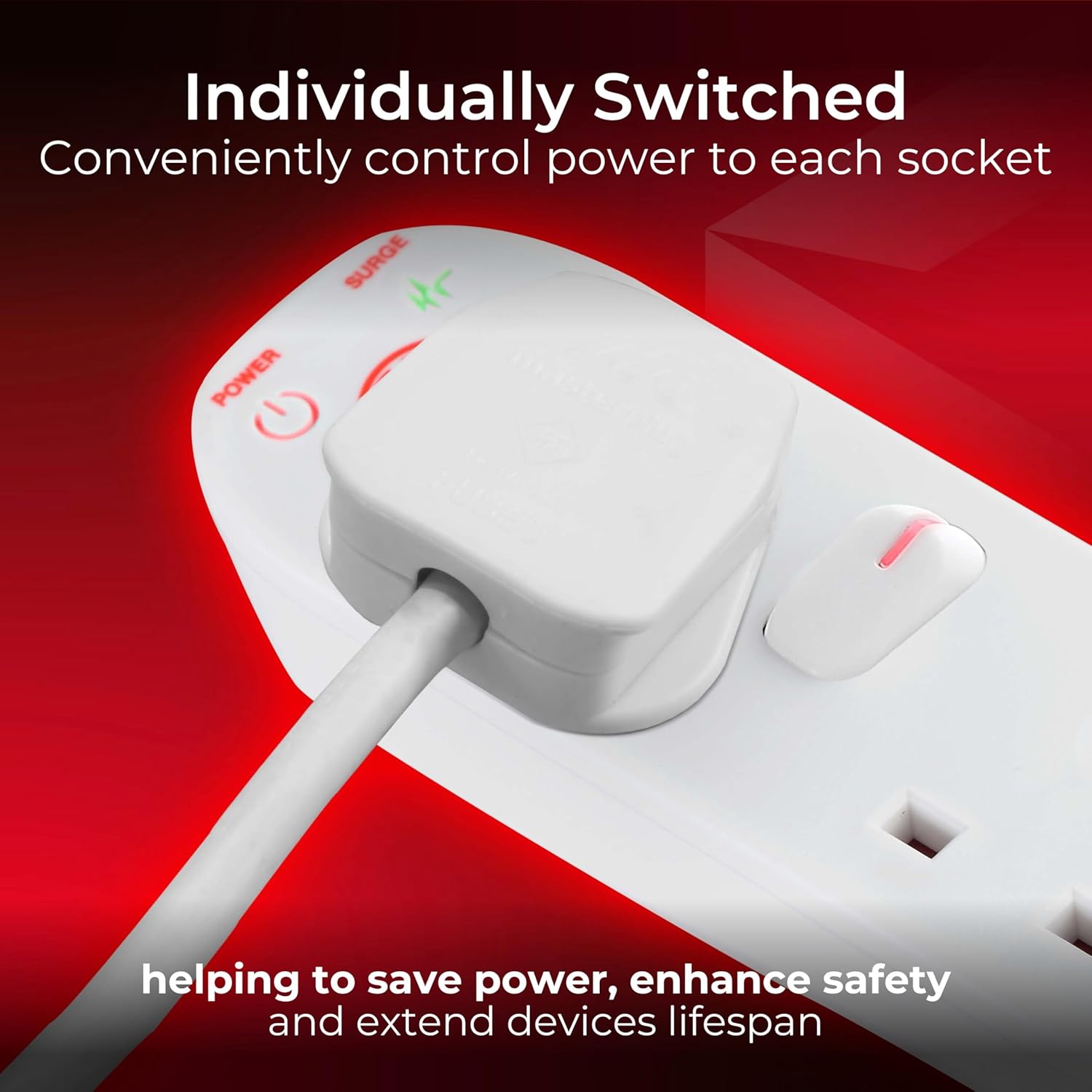 Thumbnail 2 de Masterplug SWSRG4210N Four Socket Extension Lead with 2m Cable and Surge Protection