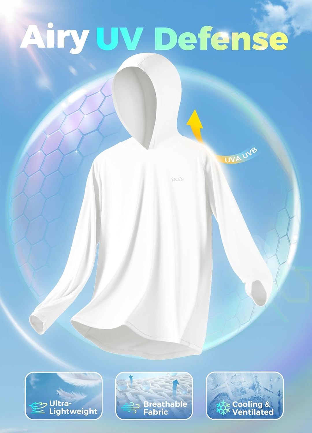 Detalle de Willit Women's UPF 50+ Sun Protection Hoodie SPF Shirt – Lightweight Long Sleeve for Outdoor Activities