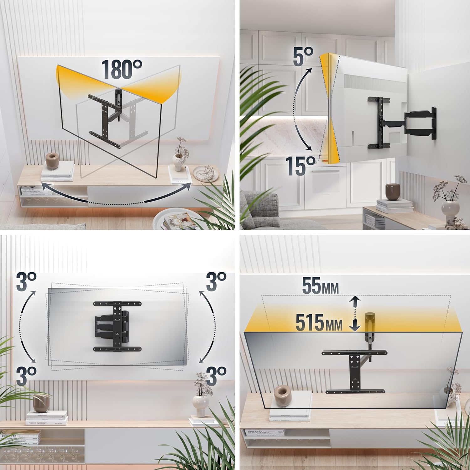 Thumbnail 2 de Support mural TV RICOO Support Murale Orientable S5644, inclinable pour écrans 37 à 55 pouces (VESA 200x200 à 400x400)