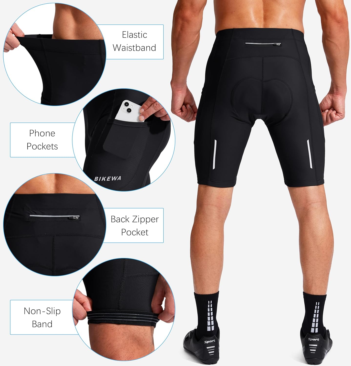 Thumbnail 4 de Bikewa Men's Bike Shorts 3D Padded Cycling Short with 9" Inseam, UPF 50+, Zipper Pockets