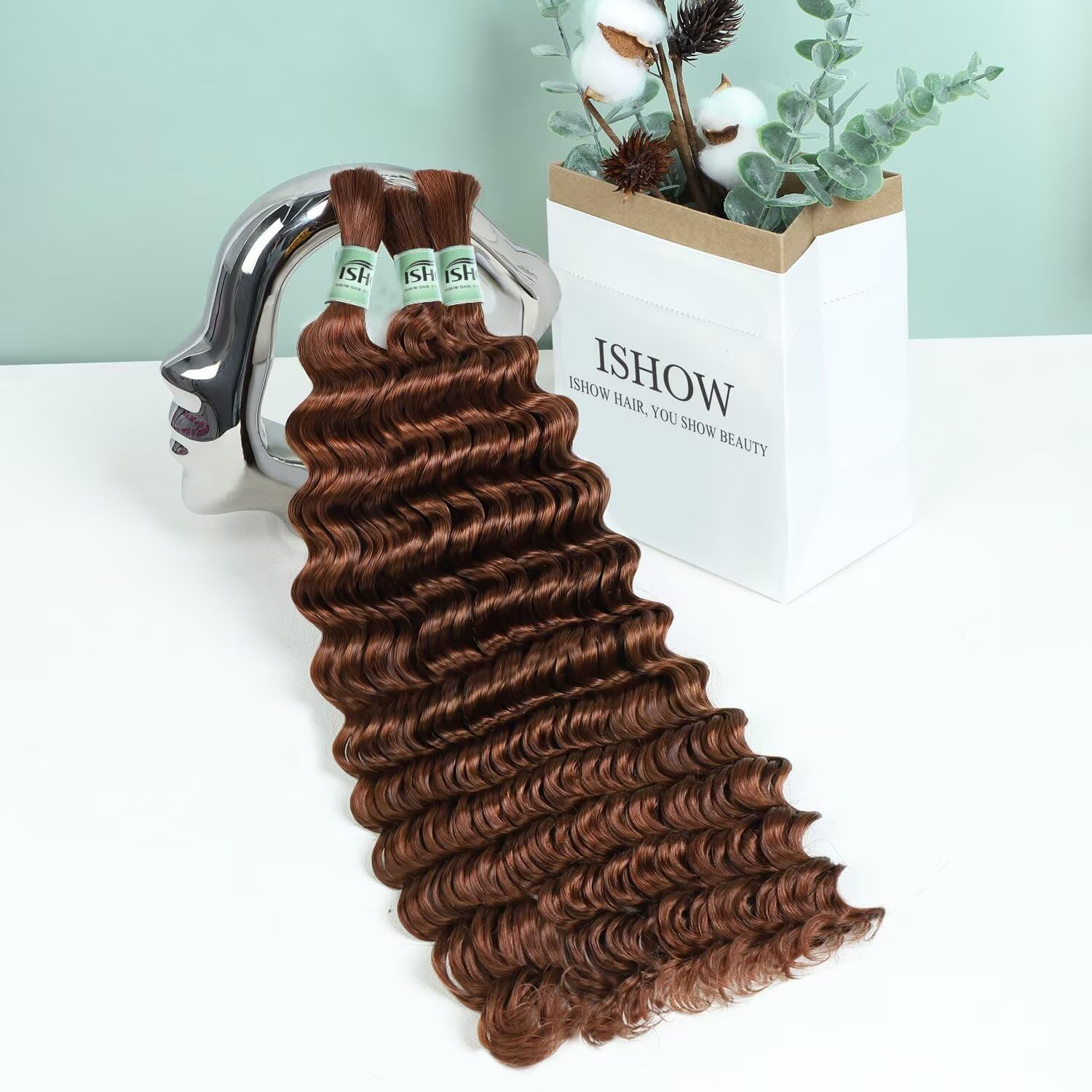 Thumbnail 6 de ISHOW Burmese Curly Crochet Hair 16", 55g, 40 Strands, Pre-Looped, Natural Black