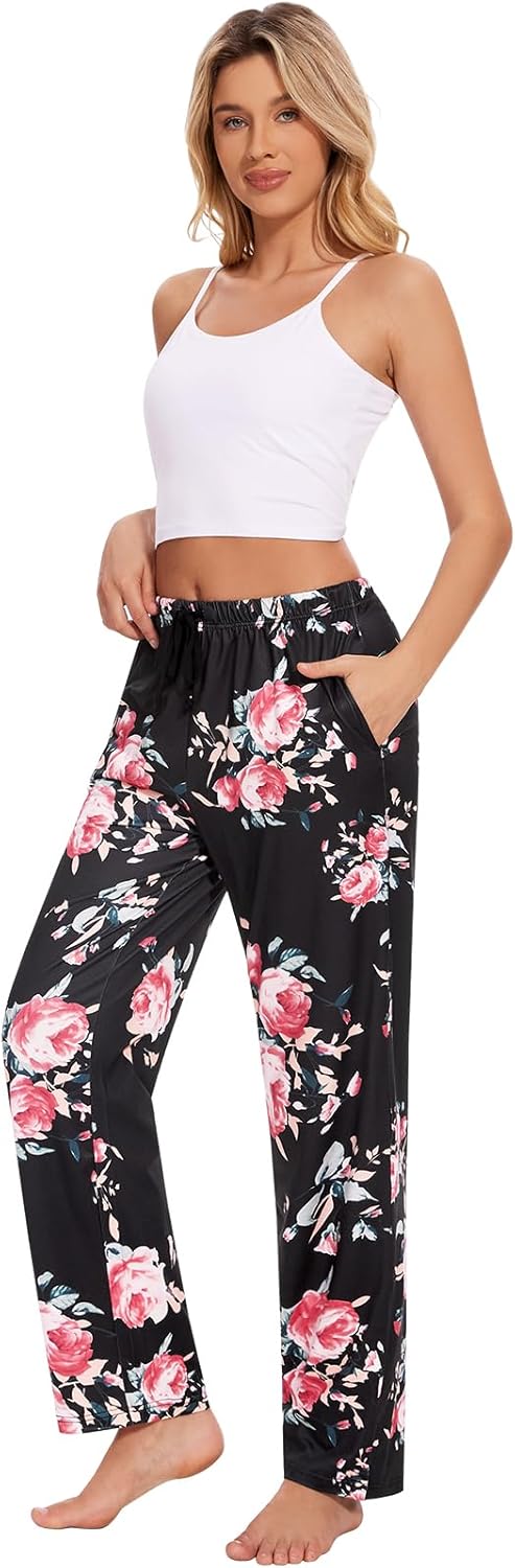 Detalle de Knuffnee Women Pyjama Bottoms Lounge Plaid Pants – Wide Leg Sleep Pant with Pockets (2 Pack)