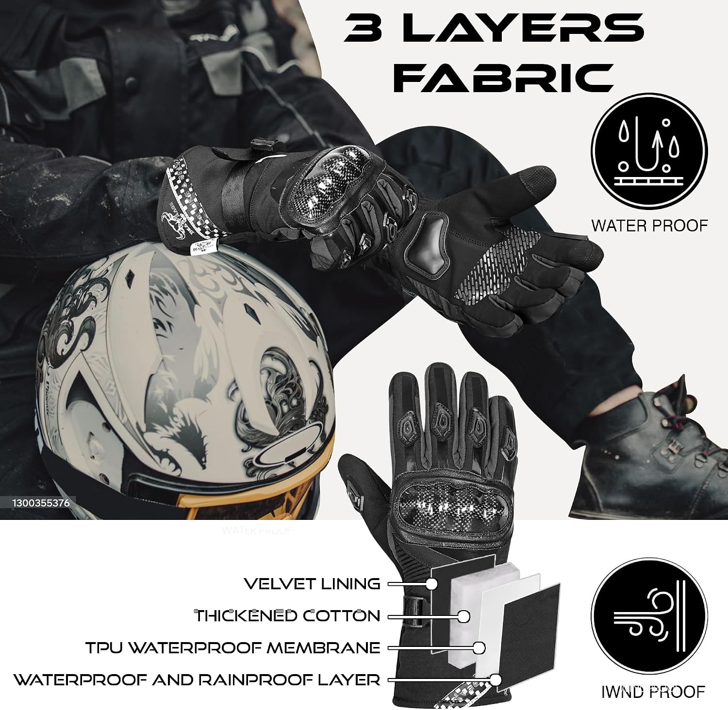 Detalle de BEAST RAGE Winter motorcycle gloves, touchscreen gloves