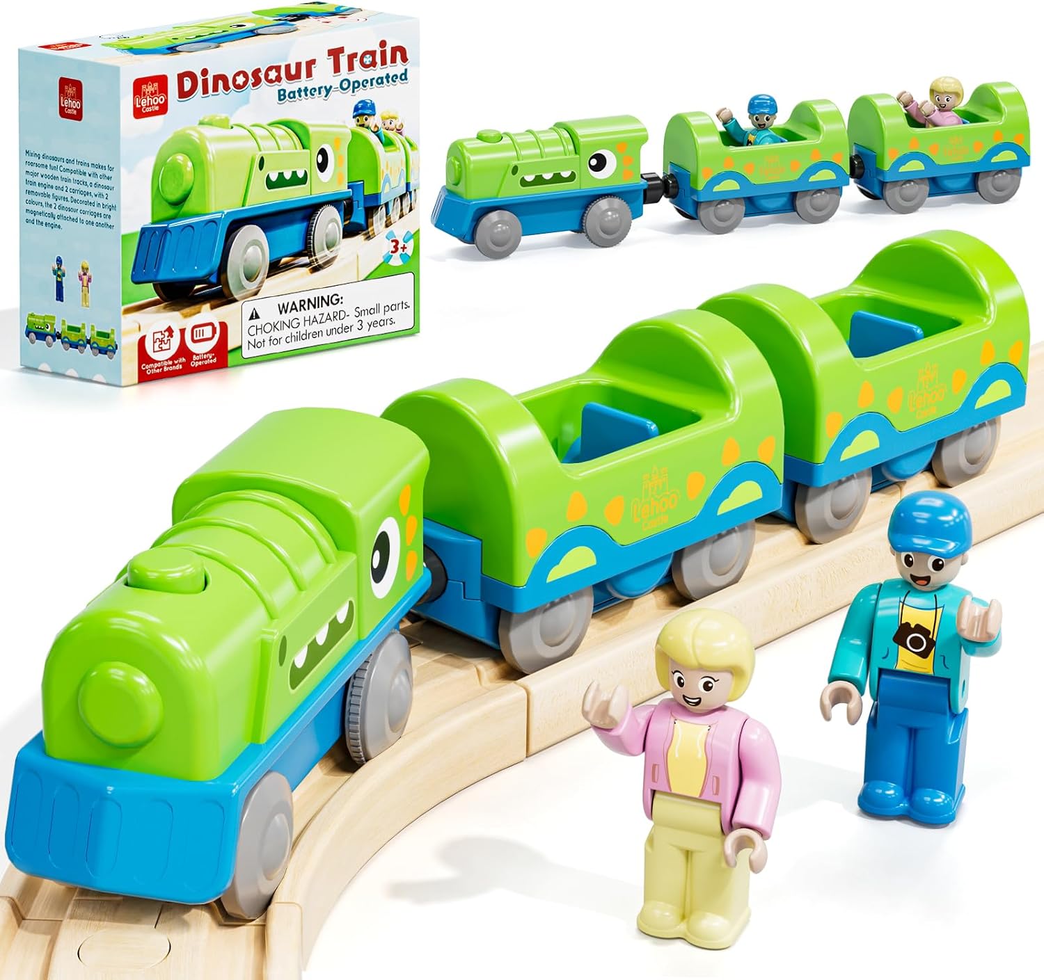 Detalle de Lehoo Castle Motorized Train for Wooden Track – Dinosaur Theme