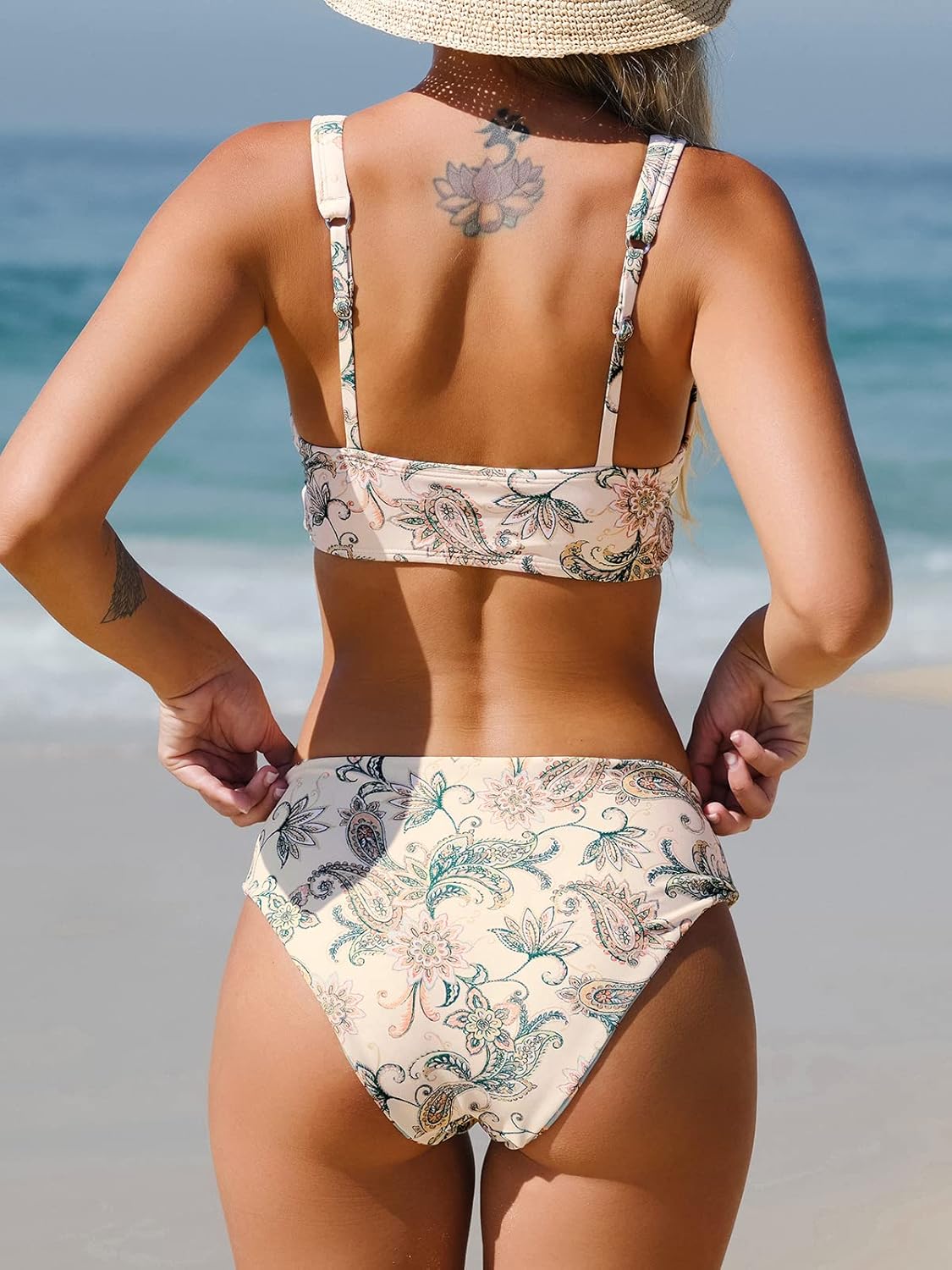 Thumbnail 1 de CUPSHE Ensemble bikini deux pièces pour femme – Col en V profond, auto-noué, motif cachemire, réversible – Taille moyenne