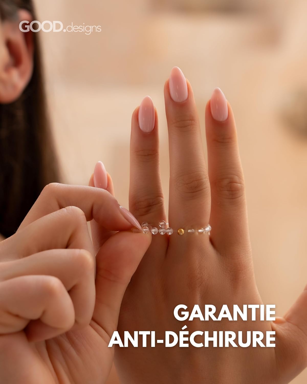 Thumbnail 3 de GD GOOD.designs Anneau antistress en pierres naturelles avec perle S925 dorée, taille 54-60