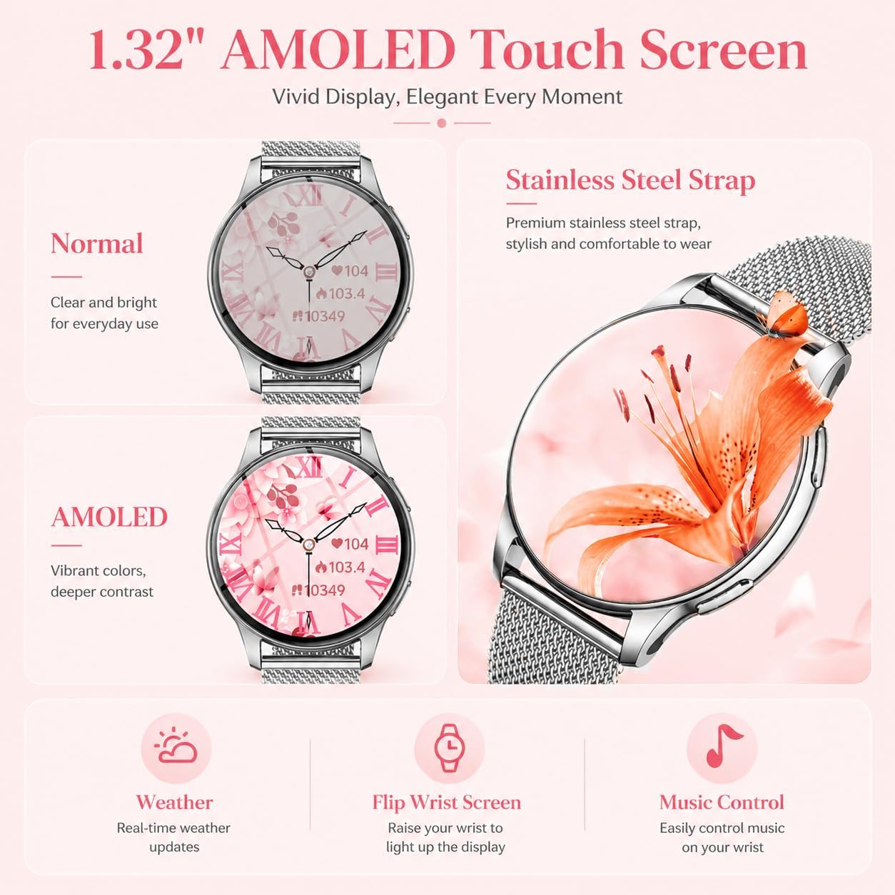 Detalle de Orologio Smartwatch Donna con Chiamate Bluetooth 1,32" AMOLED – Health & Fitness IP68