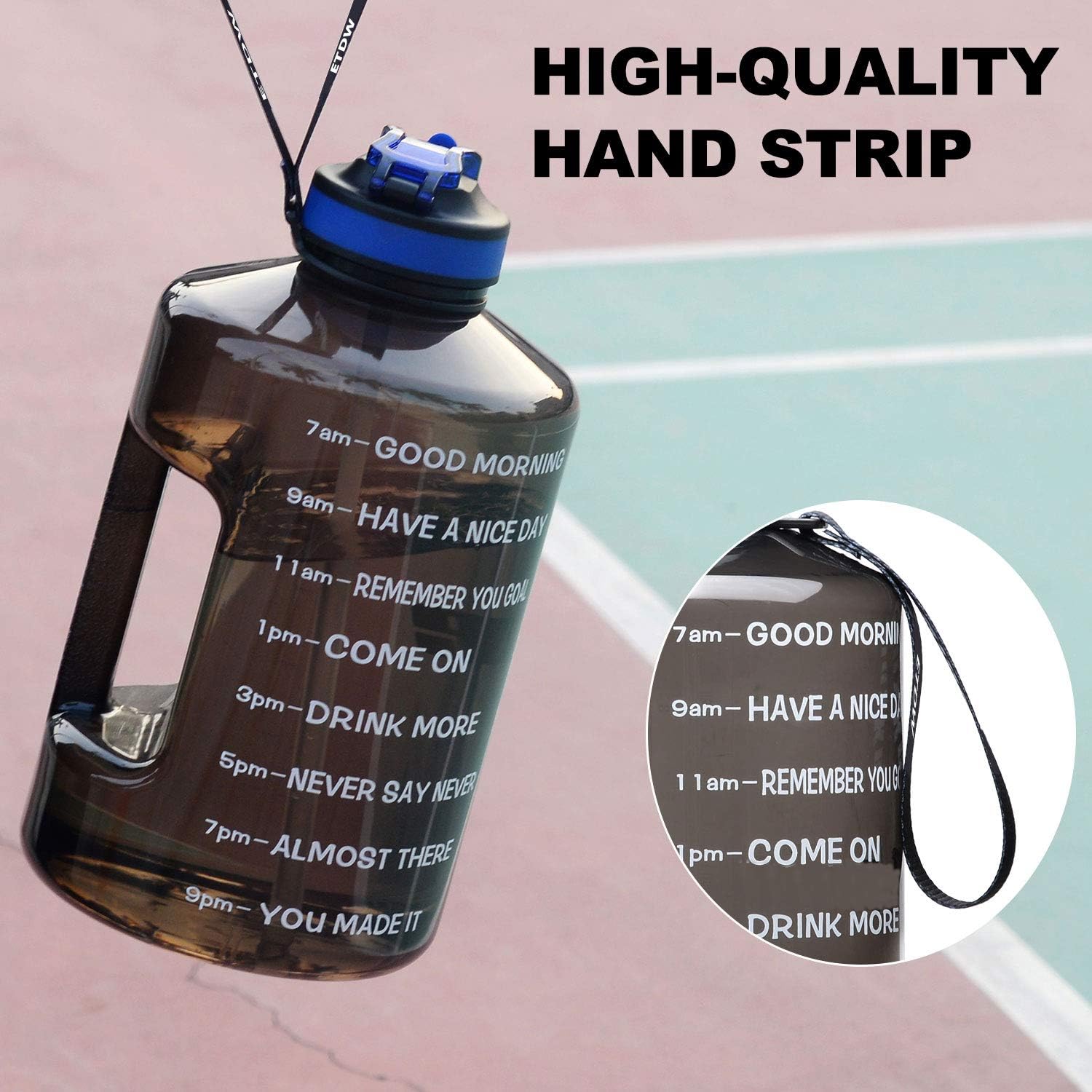 Detalle 1 de ETDW Large Sports Water Bottle with Straw, Time Markers and Locking Lid