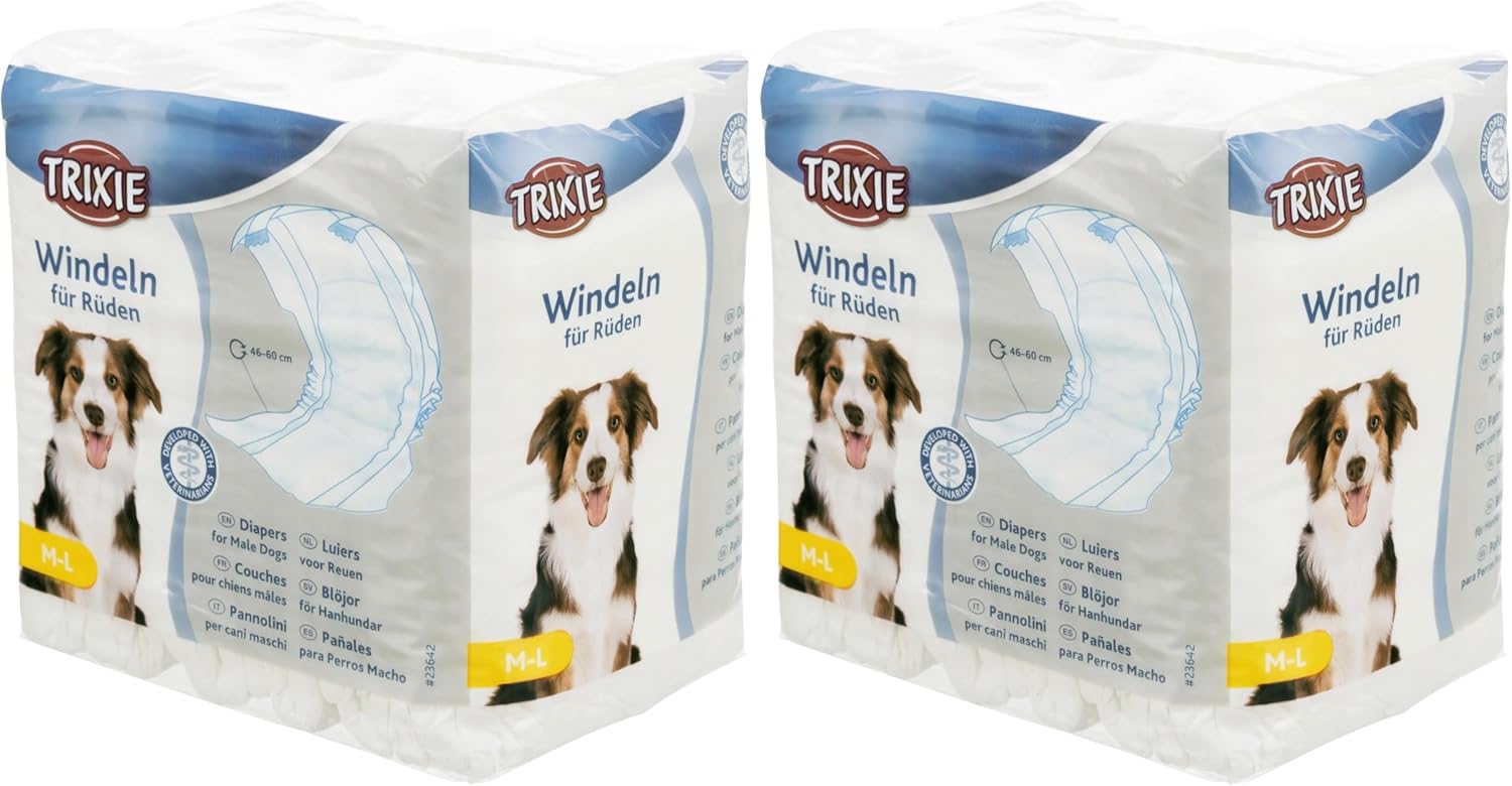 Detalle 2 de TRIXIE Hundewindeln für Rüden Größe M-L – Saugfähige Windeln mit Klebeverschluss und Elastikbund (46–60 cm Taillenumfang)