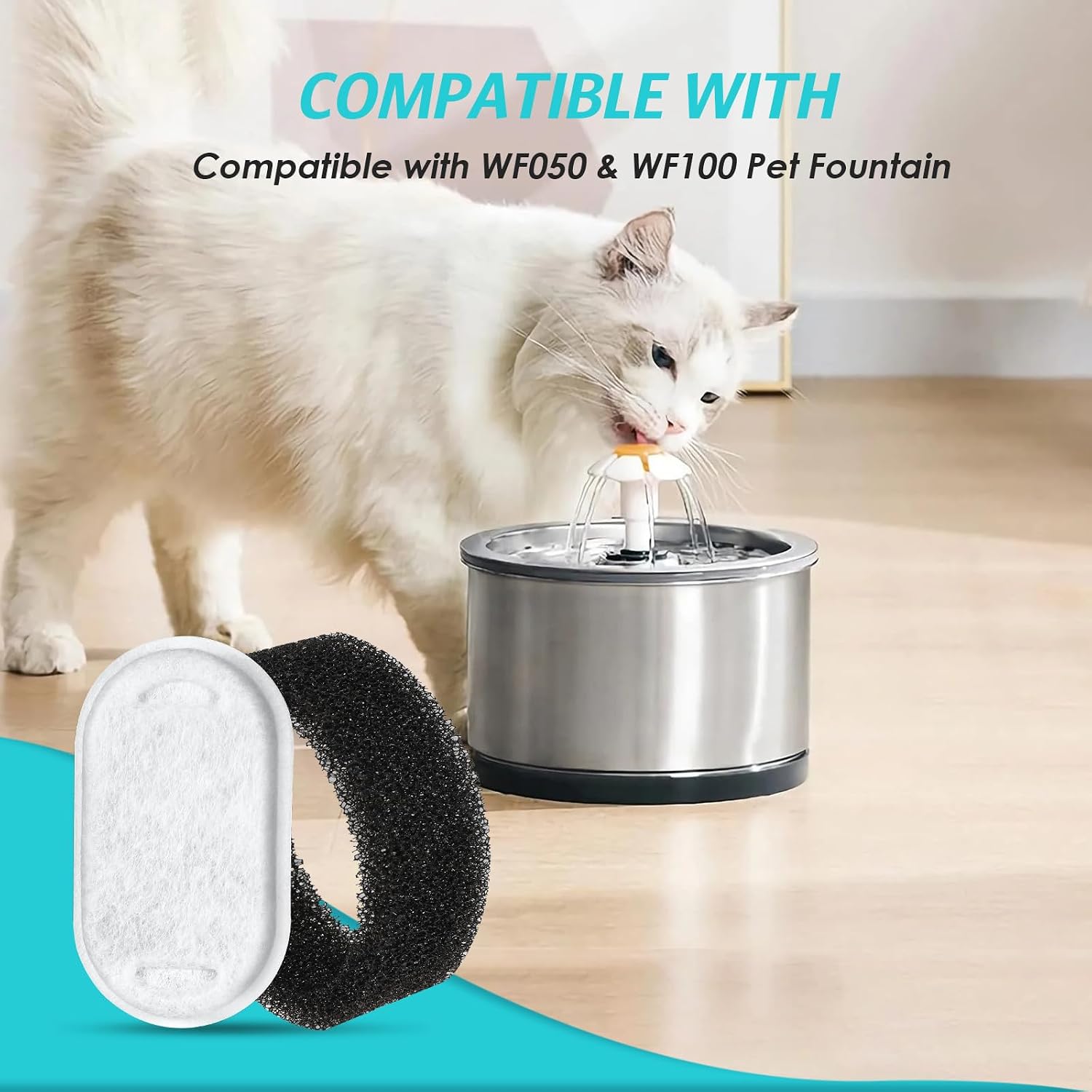 Thumbnail 5 de 32Pcs Cat Water Fountain Filters Set — 16 Activated Carbon + 16 Foam Filters for 3.2L/2L Fountains