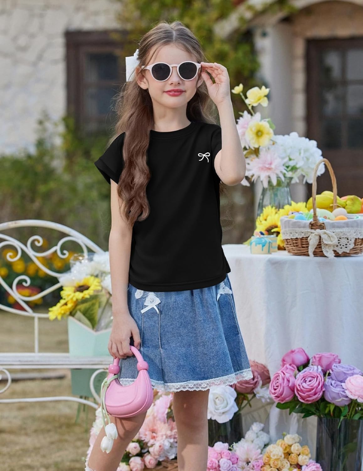 Thumbnail 5 de Arshiner Mädchen T-Shirts Sommer Schleifendruck – Tailliert, Kurzarm, Rundhals