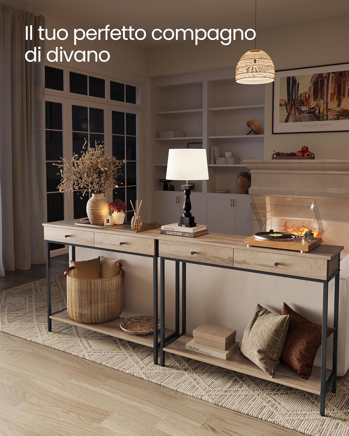 Detalle 2 de VASAGLE LNT015W01 Consolle 2 cassetti marrone cammello