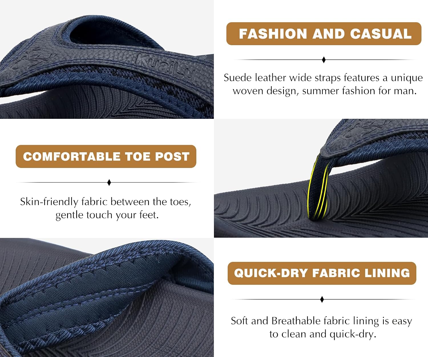 Detalle de KuaiLu Mens Sport Flip Flops with Orthotic Arch Support (Plantar Fasciitis Arch Support) — Outdoor Summer Beach Sandals, Size 7~15