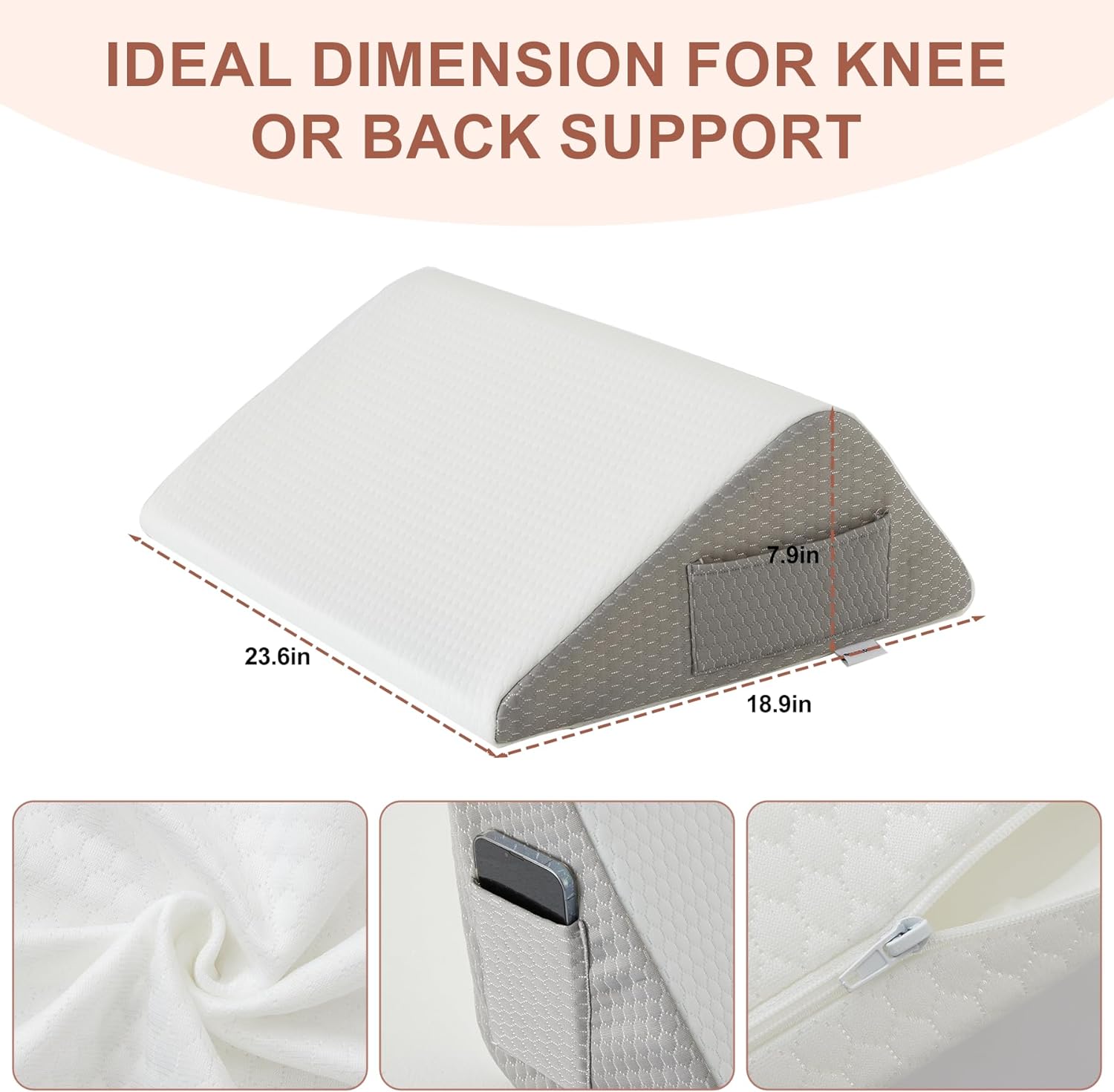 Detalle 2 de Bedluxe BD20230812AGESJX-DMR-FX Knee Wedge Pillow, Memory Foam, Side Pockets