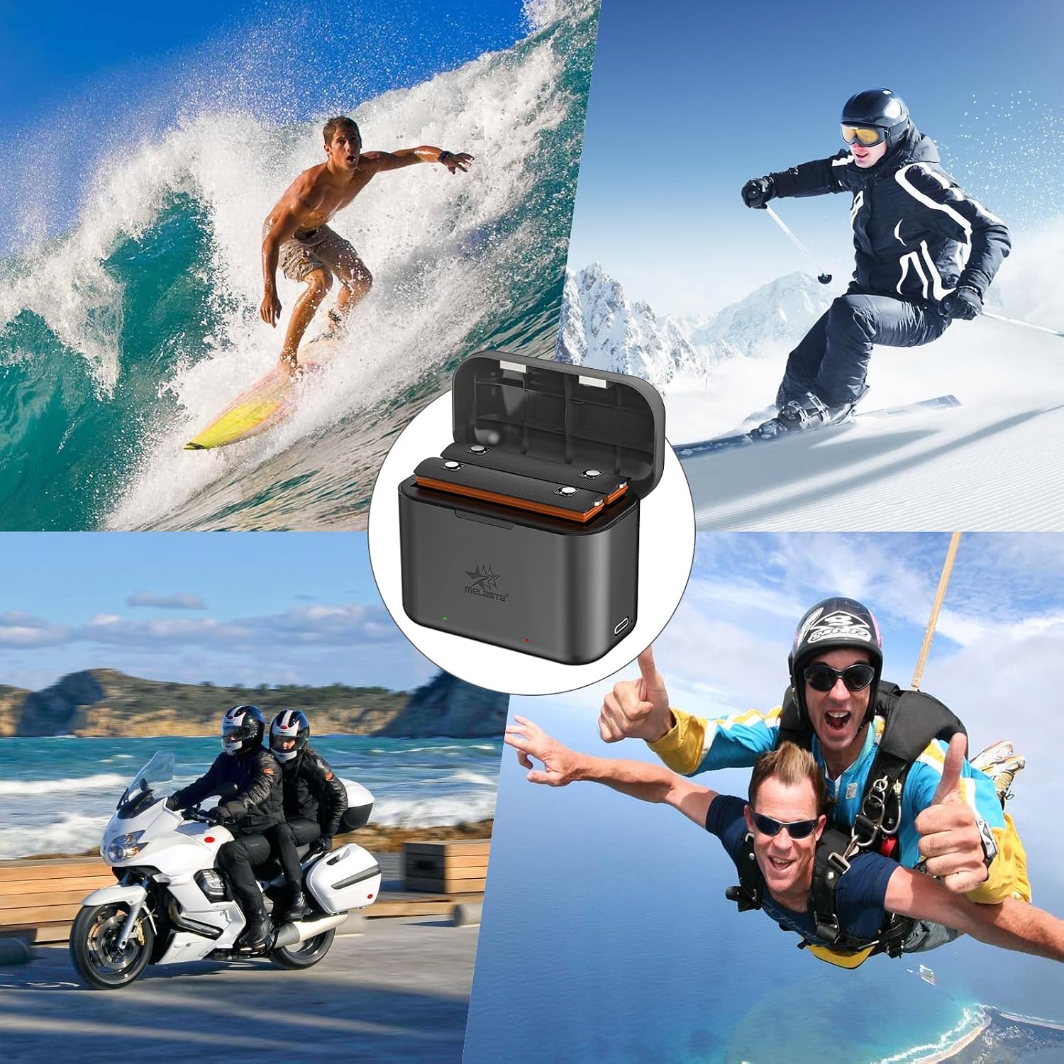 Thumbnail 4 de melasta Wiederaufladbarer Lithium-Akku für Insta360 X3 (2er Set) inkl. 2-Kanal USB‑C Ladegerät