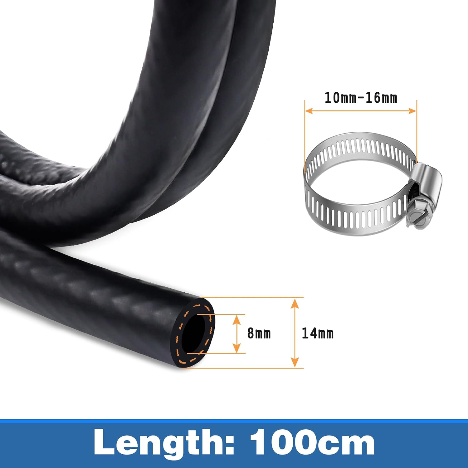 Detalle 2 de Hanibos brandstofslang Ø 8 mm, 1 m met 6 slangklemmen
