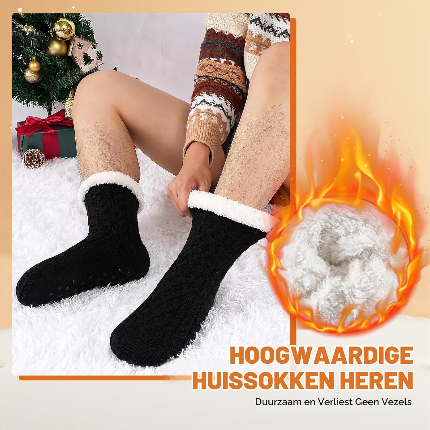 Detalle 2 de SockWaddles dikke warme huissokken voor heren, maat 39–46 met antislip
