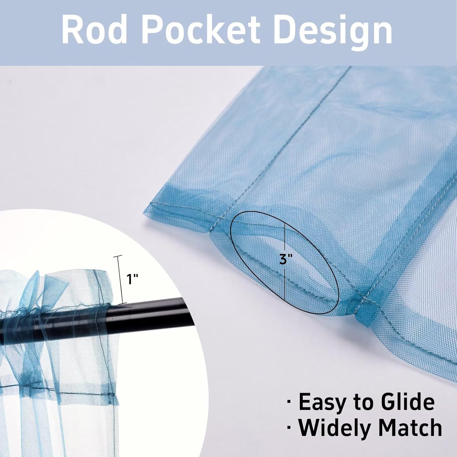 Detalle de Pacok Blue Voile Curtains, 108 Drop Net Curtain for Windows