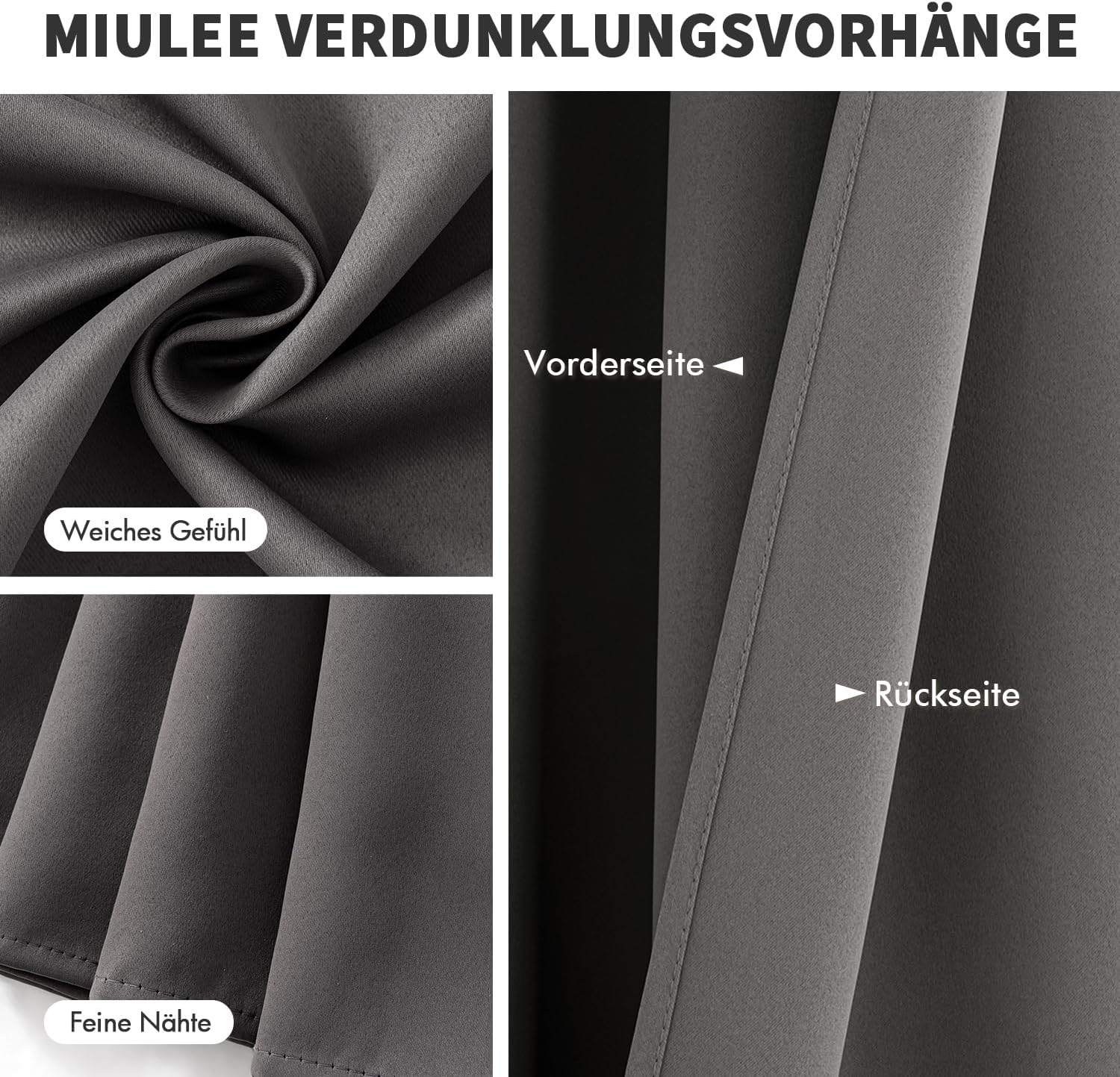 Detalle 2 de MIULEE Verdunkelungsvorhänge Grau blickdicht mit Ösen (2er-Set) 245 × 140 cm