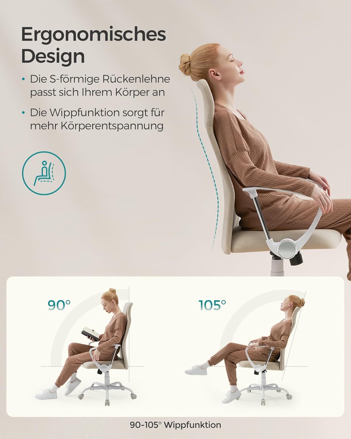 Thumbnail 4 de SONGMICS Bürostuhl OBN034K01: ergonomischer Drehstuhl mit S-förmiger Rückenlehne, höhenverstellbar und neigbar